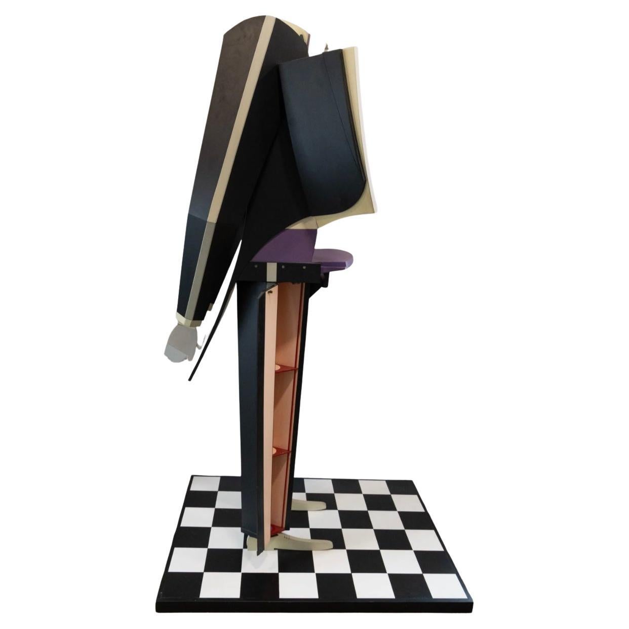 Post-Modern Unique Post Modern Butler Tuxedo shaped figure dry bar cabinet 1986 For Sale
