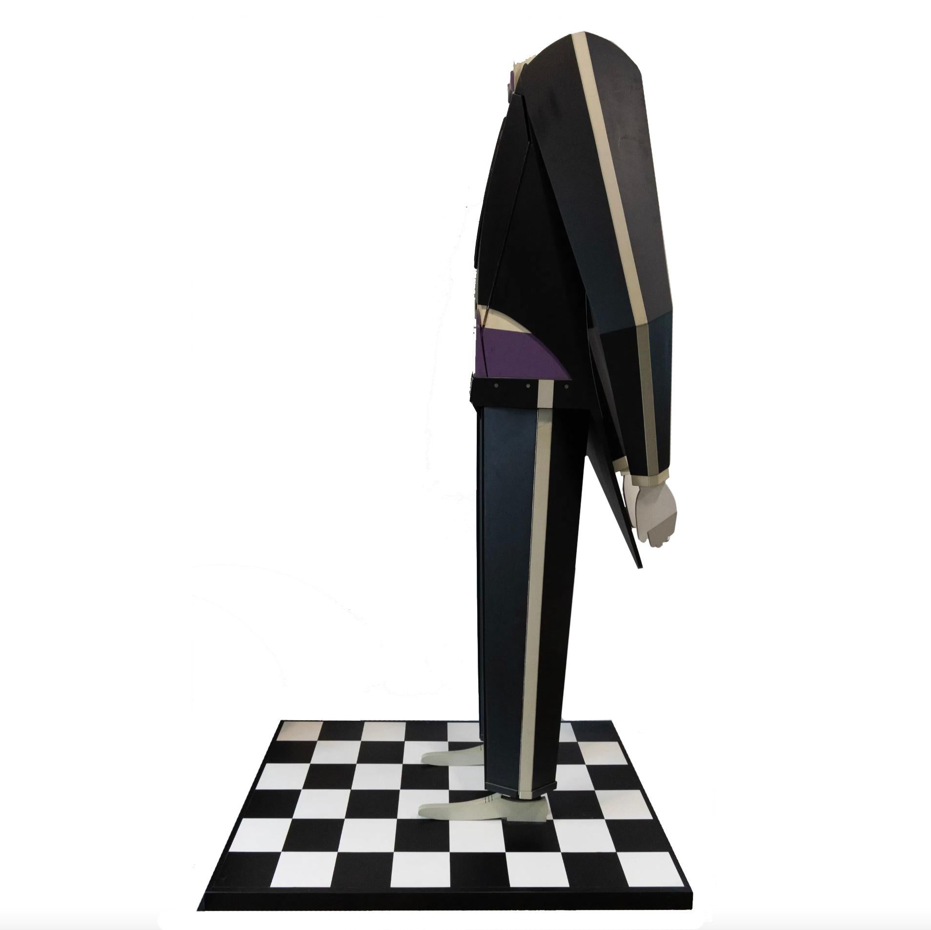 Woodwork Unique Post Modern Butler Tuxedo shaped figure dry bar cabinet 1986 For Sale