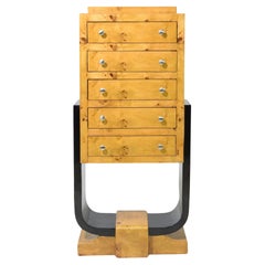 Unique Post modern Deco style Burl Five Drawer narrow dresser lingerie chest