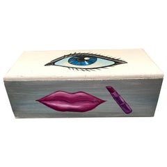 Unique Postmodern Surrealism Hand Painted Folk Art Makeup or Beauty Box