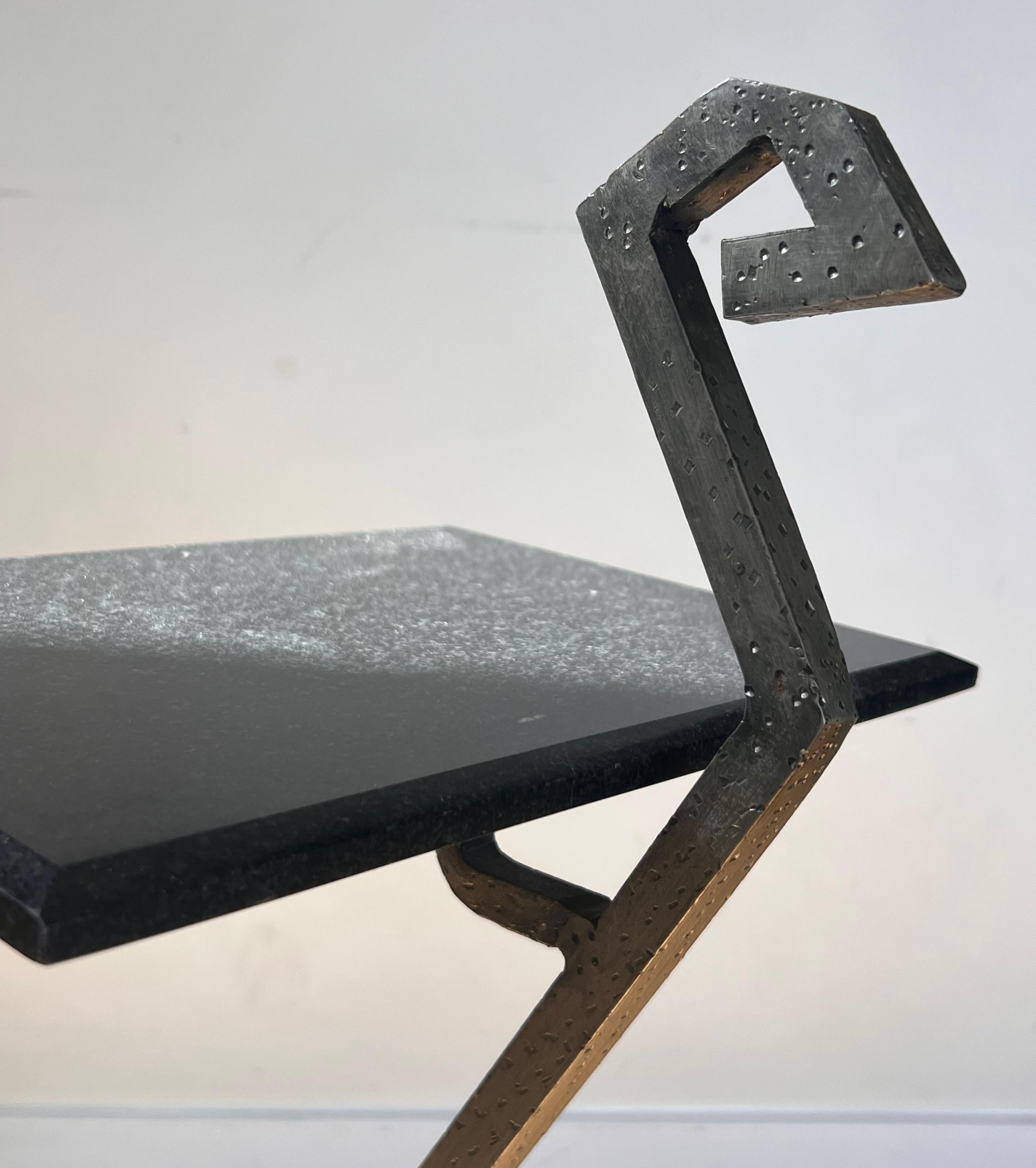 Unique Postmodern zigzag granite and steel side table, late 20th century  For Sale 7