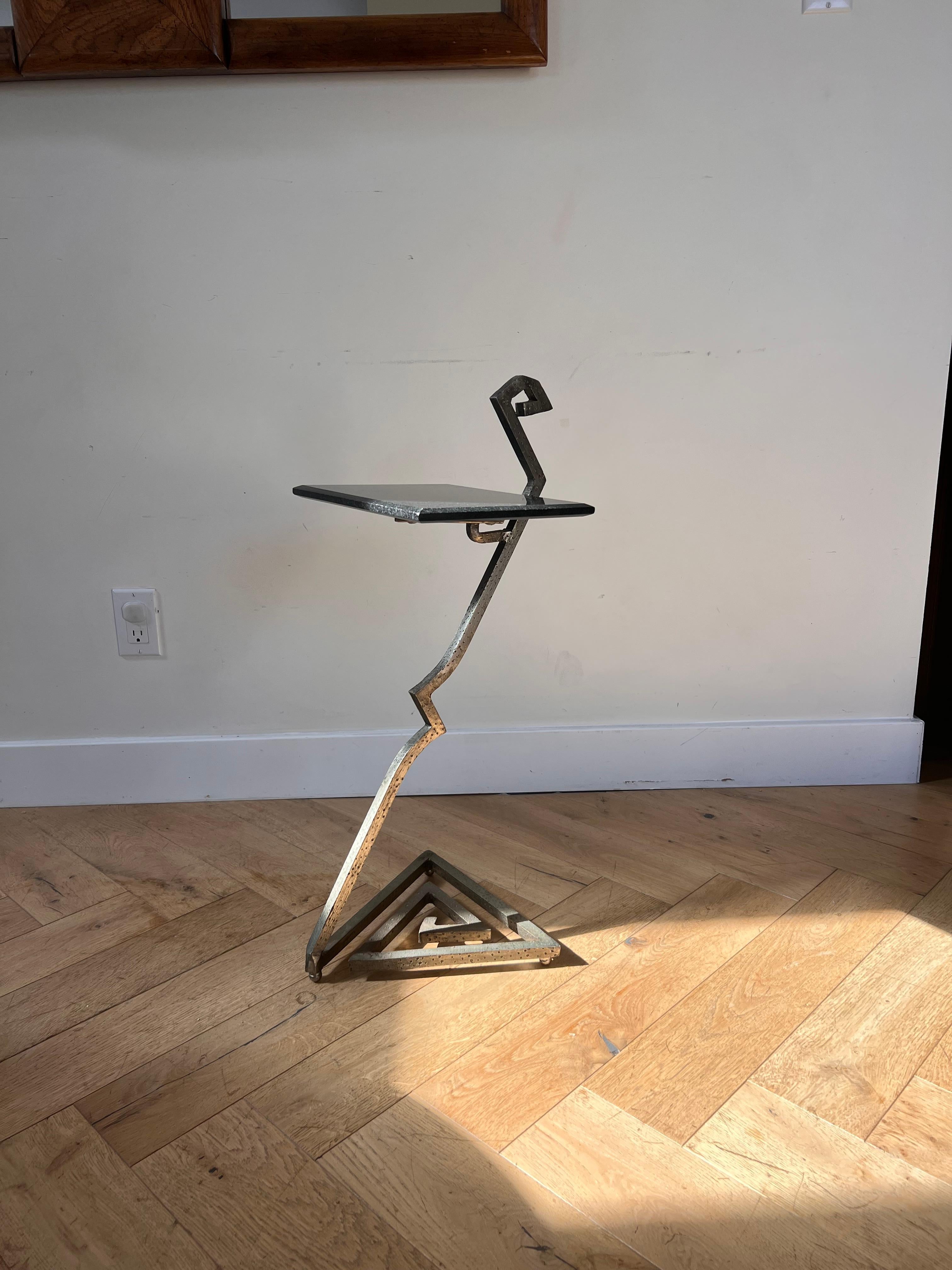 20th Century Unique Postmodern zigzag granite and steel side table, late 20th century  For Sale
