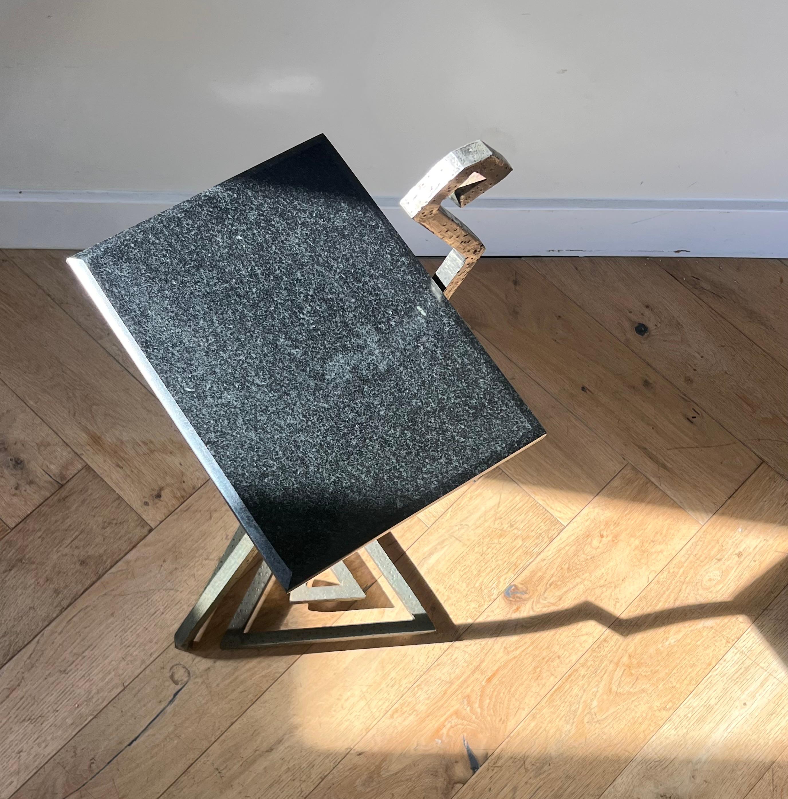 Steel Unique Postmodern zigzag granite and steel side table, late 20th century  For Sale