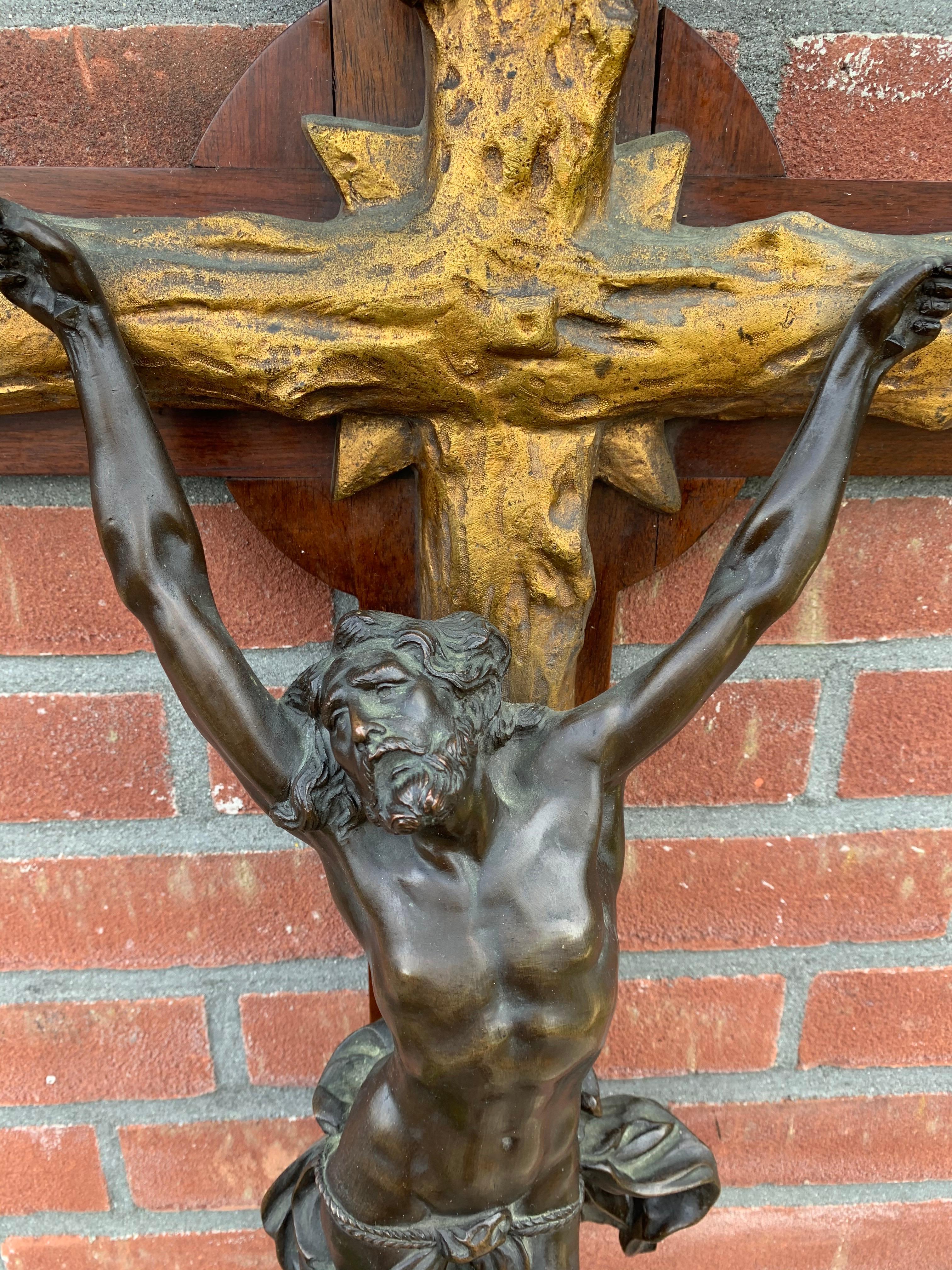 Baroque Unique & Powerful Italian Antique Crucifix w. a Stunning Bronze Corpus of Christ For Sale