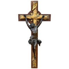 Unique & Powerful Italian Antique Crucifix w. a Stunning Bronze Corpus of Christ