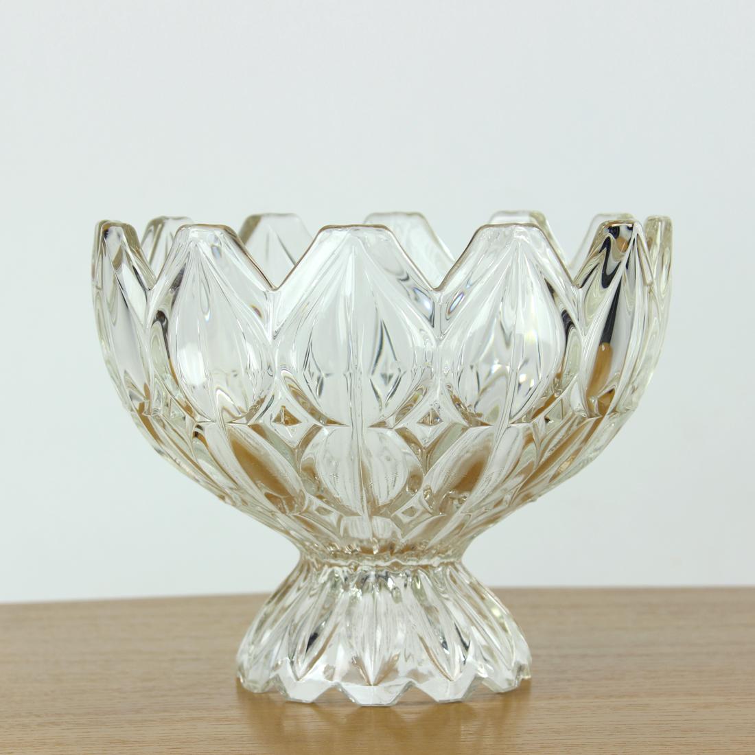 Czech Unique Pressed Glass Bowl, Tulip Collection Hermanowa Hut, 1957 For Sale