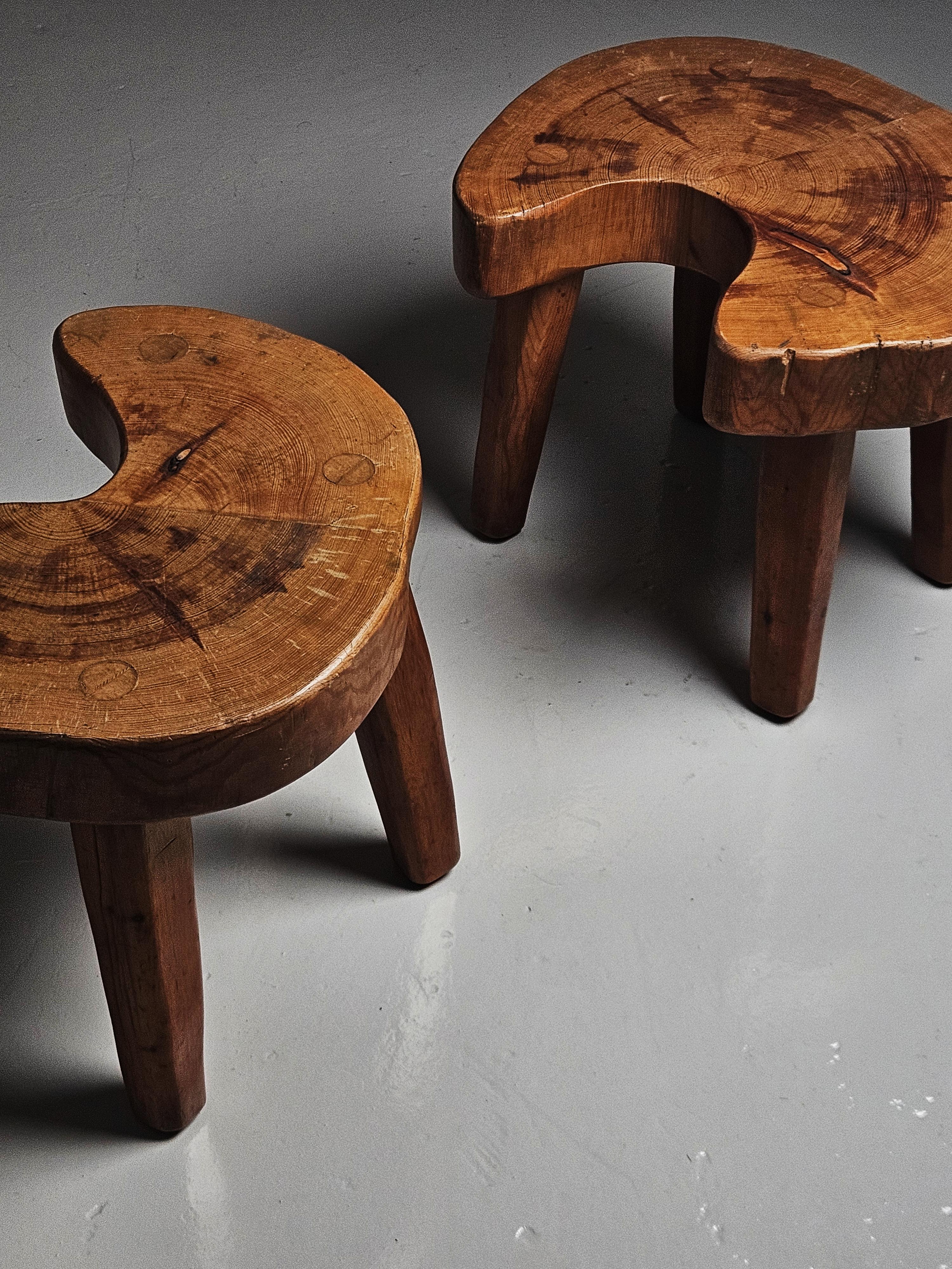 Unique primitive Swedish pine stools For Sale 1