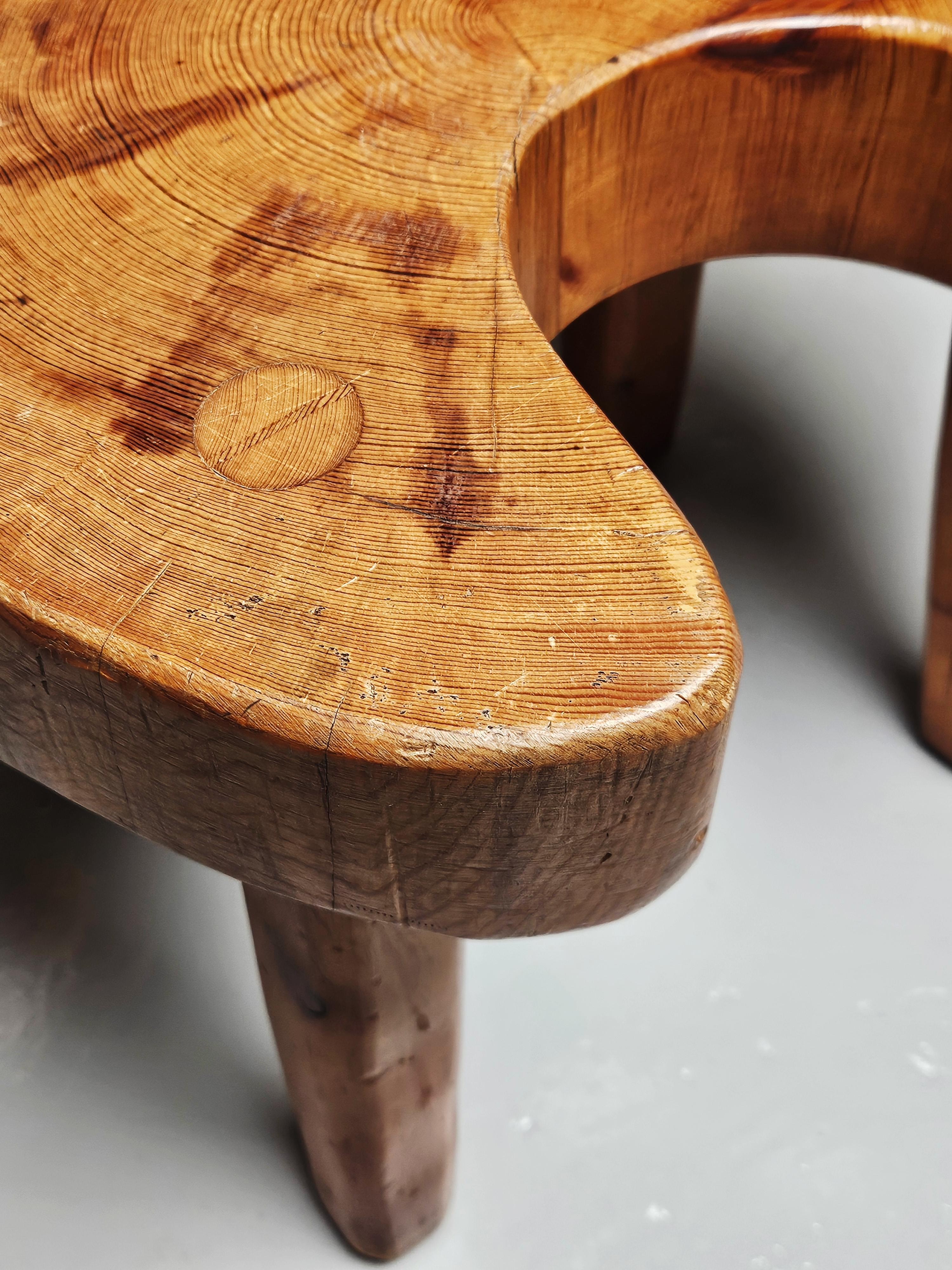 Unique primitive Swedish pine stools For Sale 2