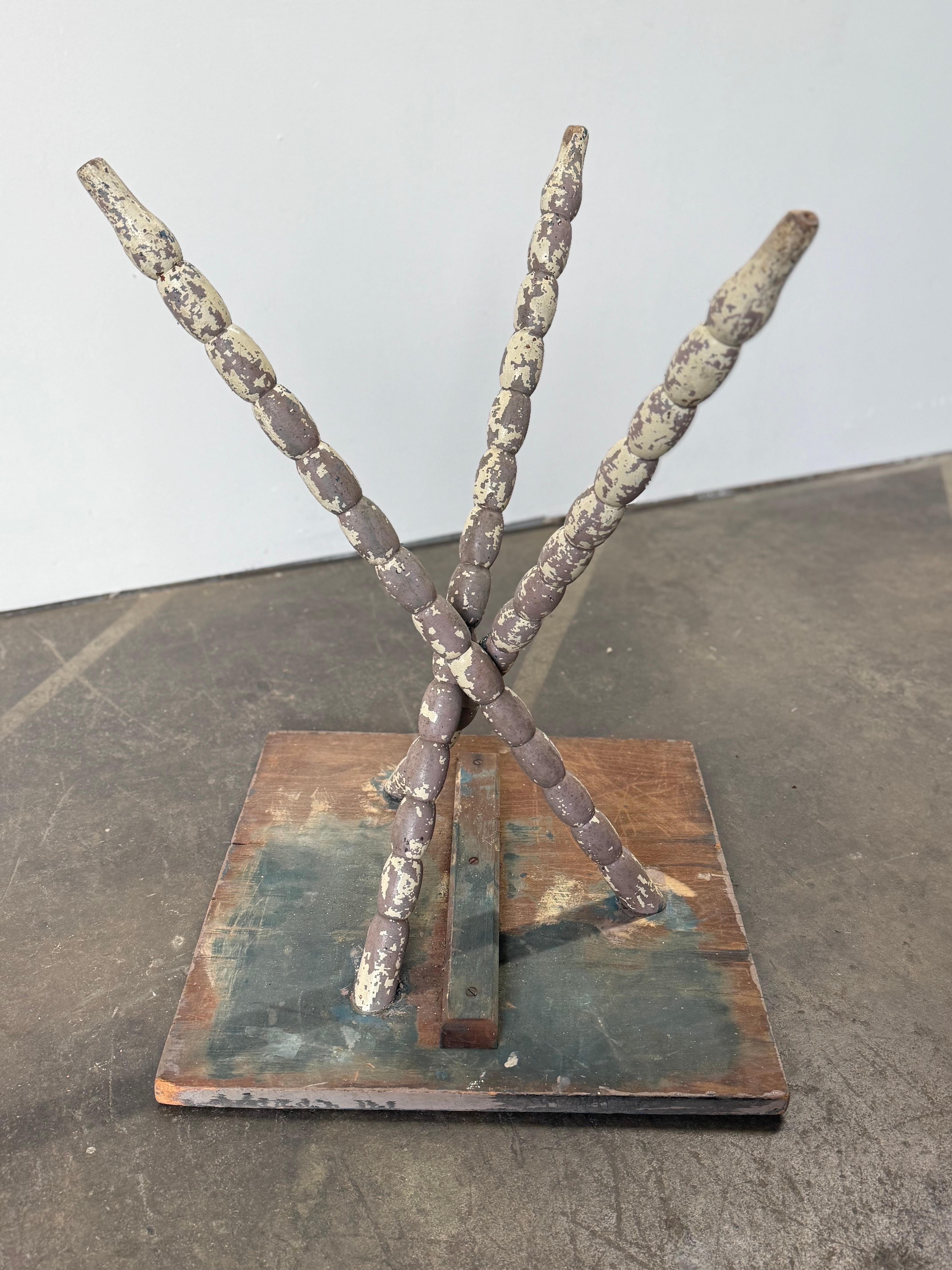 Unique Primitive Wooden Table with Carved Legs For Sale 8