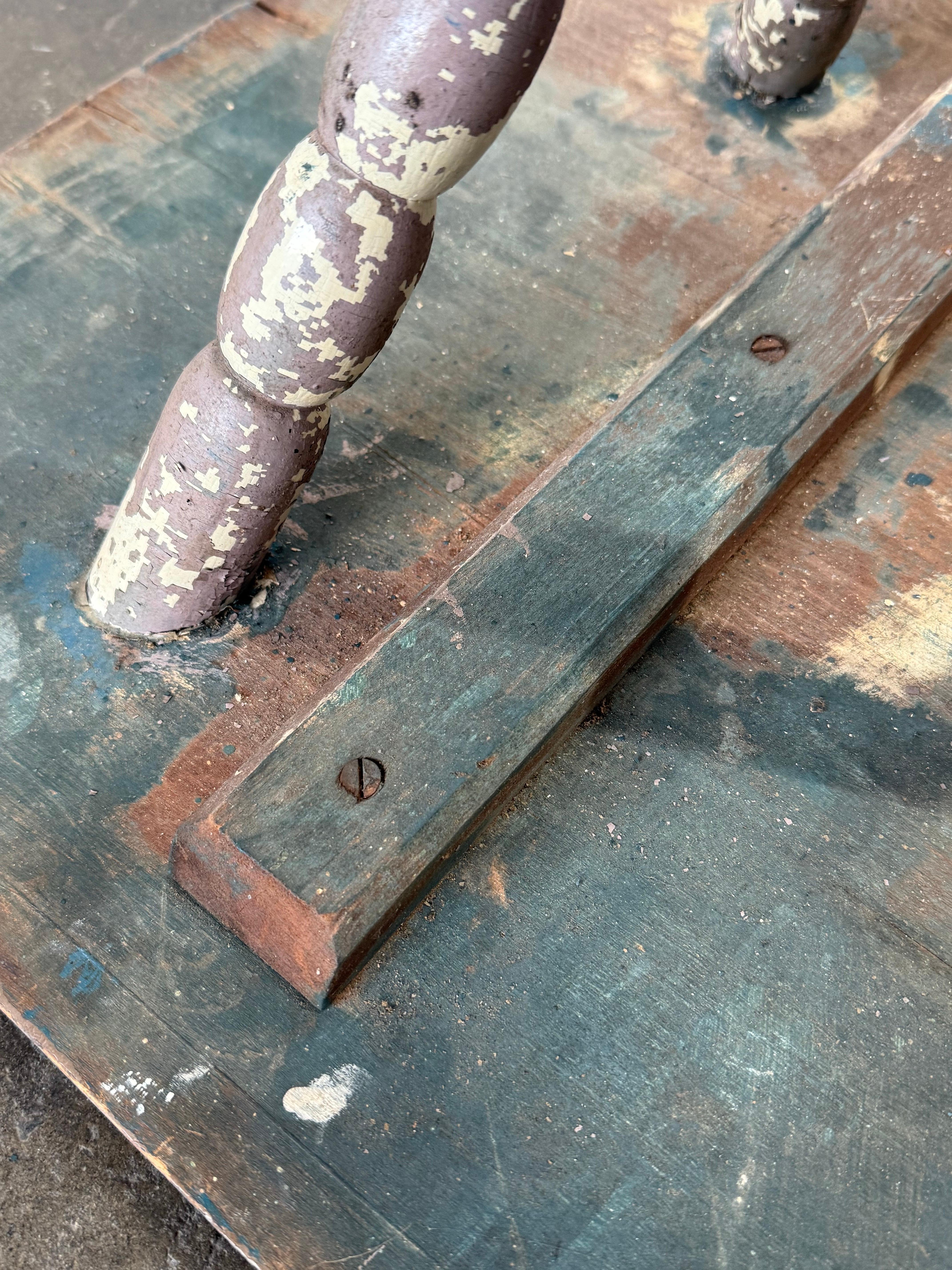 Unique Primitive Wooden Table with Carved Legs For Sale 13