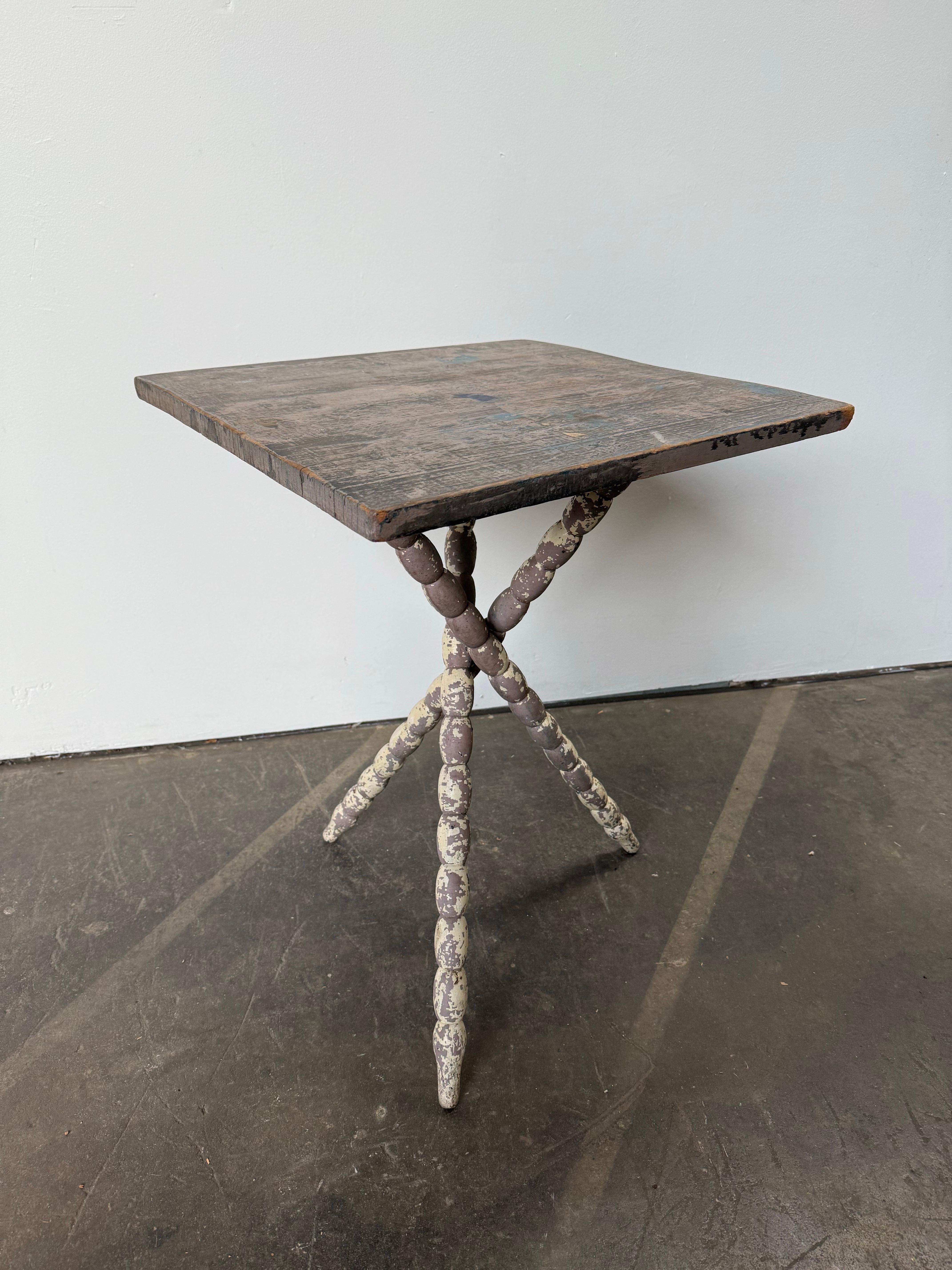 Unique Primitive Wooden Table with Carved Legs In Distressed Condition For Sale In Brooklyn, NY