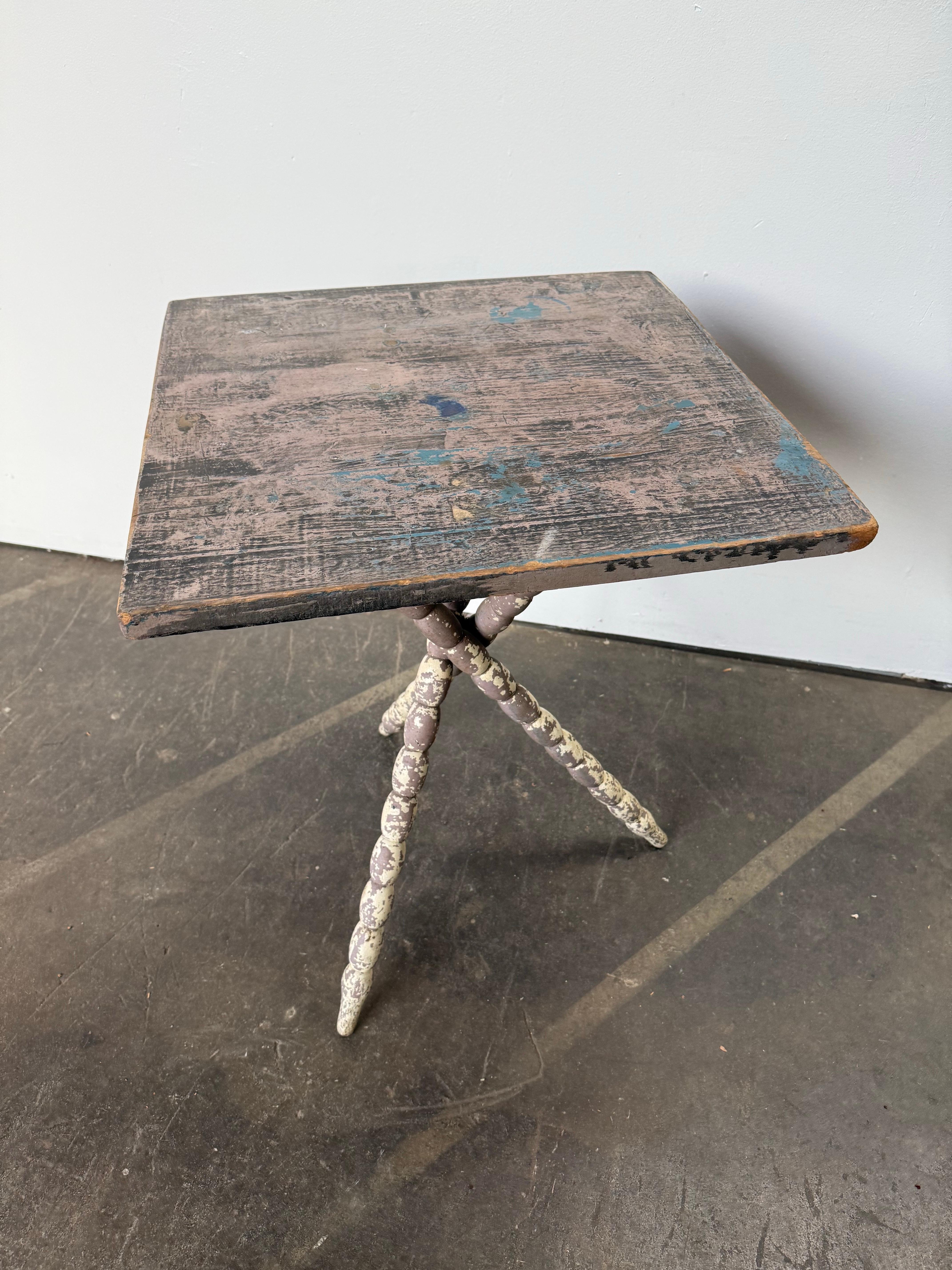 19th Century Unique Primitive Wooden Table with Carved Legs For Sale