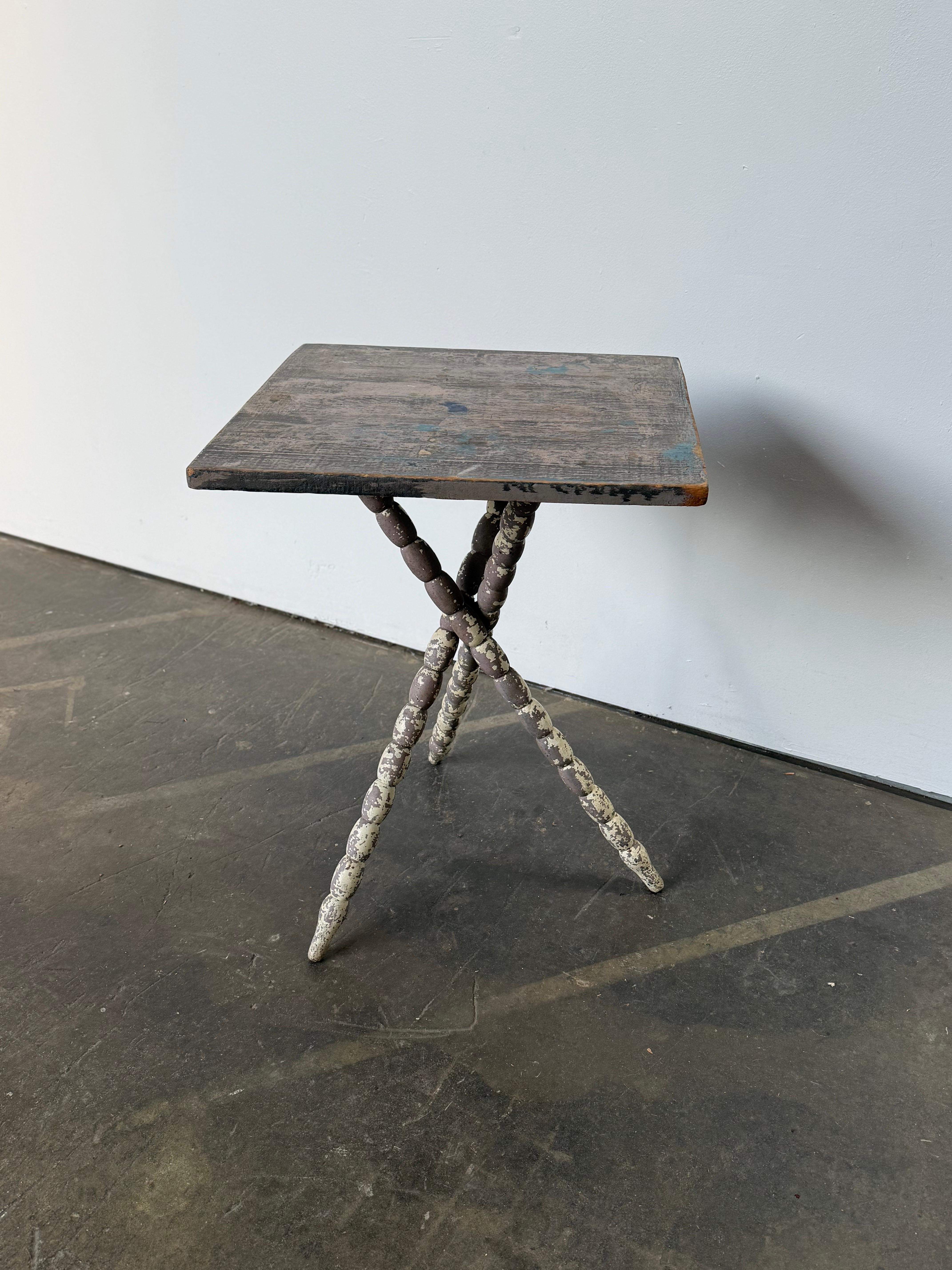 Unique Primitive Wooden Table with Carved Legs For Sale 1