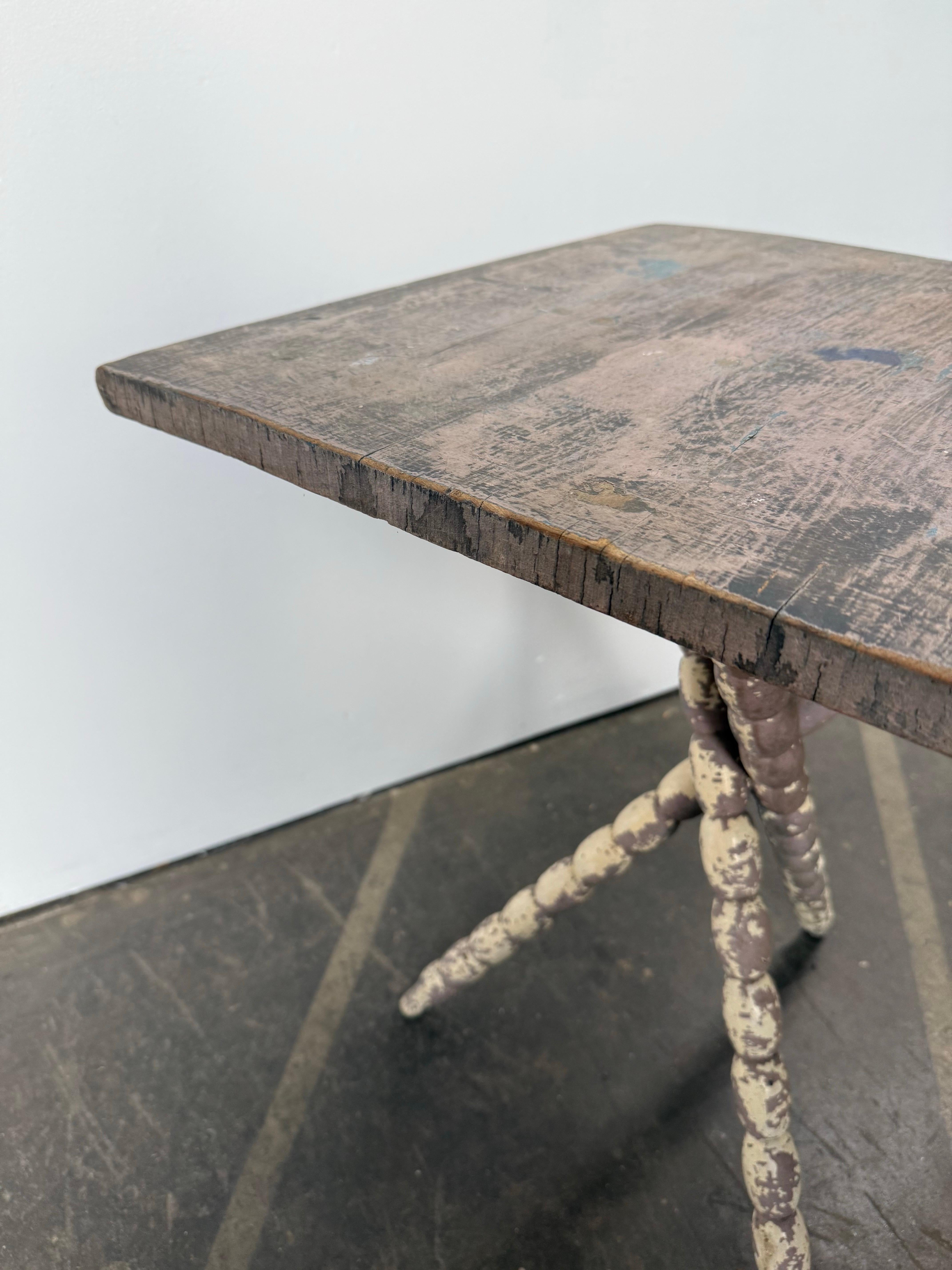 Unique Primitive Wooden Table with Carved Legs For Sale 3