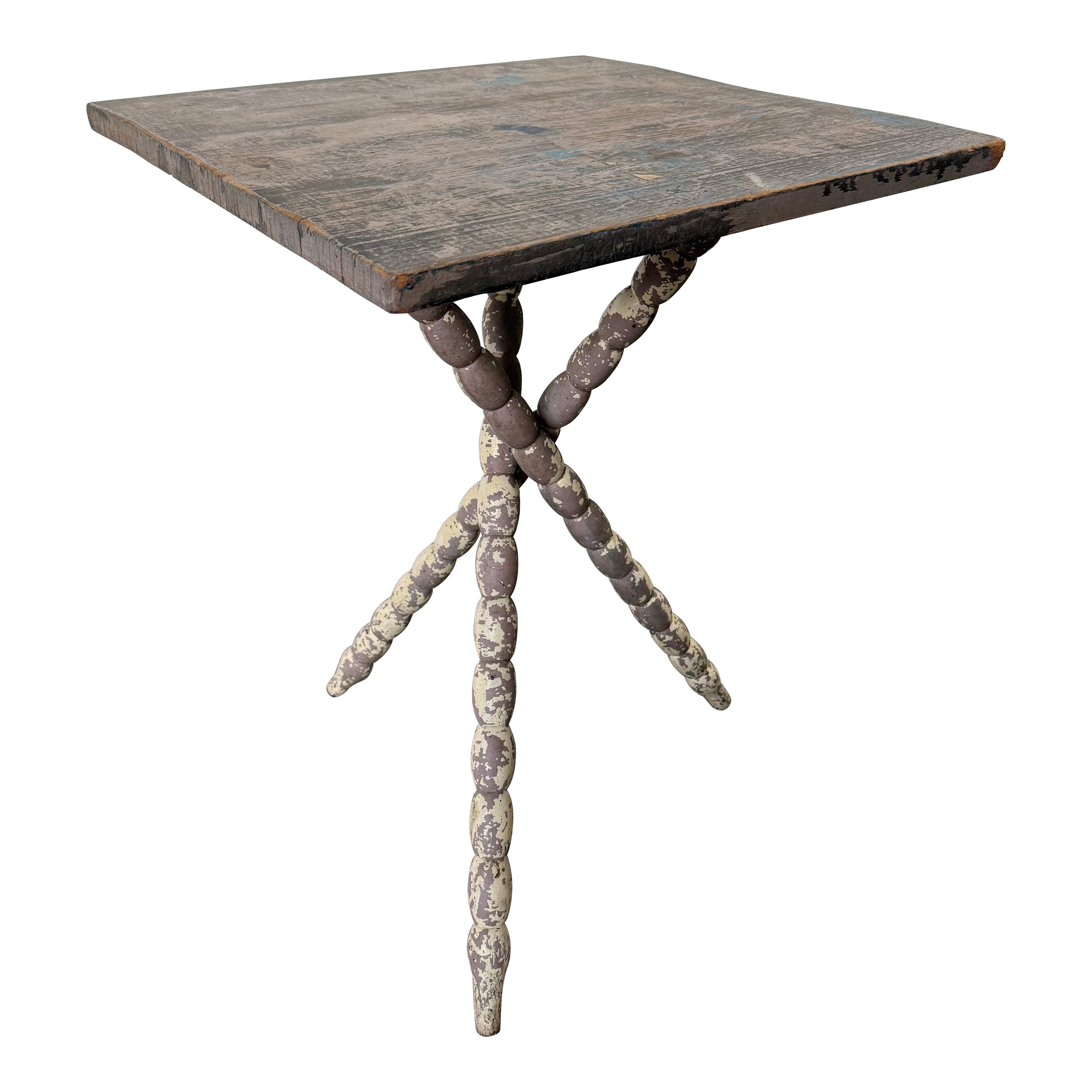 Unique Primitive Wooden Table with Carved Legs For Sale