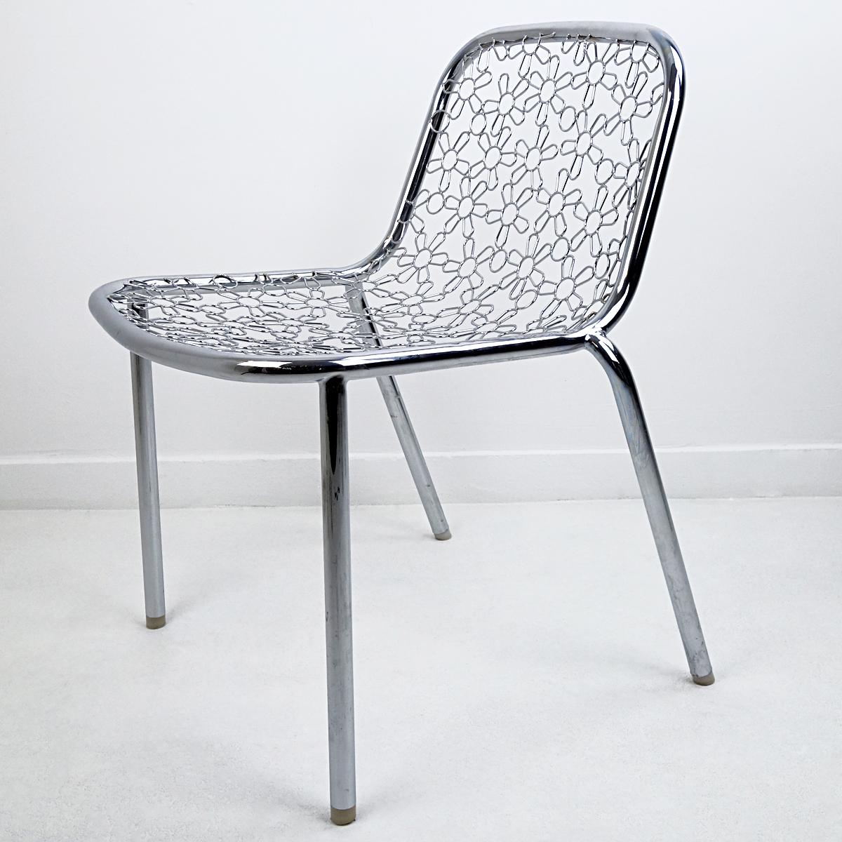 Postmoderne Prototype unique de chaise de Marcel Wanders avec décor de fleurs chromées en vente