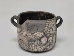 Décoration unique en raku sur peau de porc, Roger Capron, Vallauris 1997