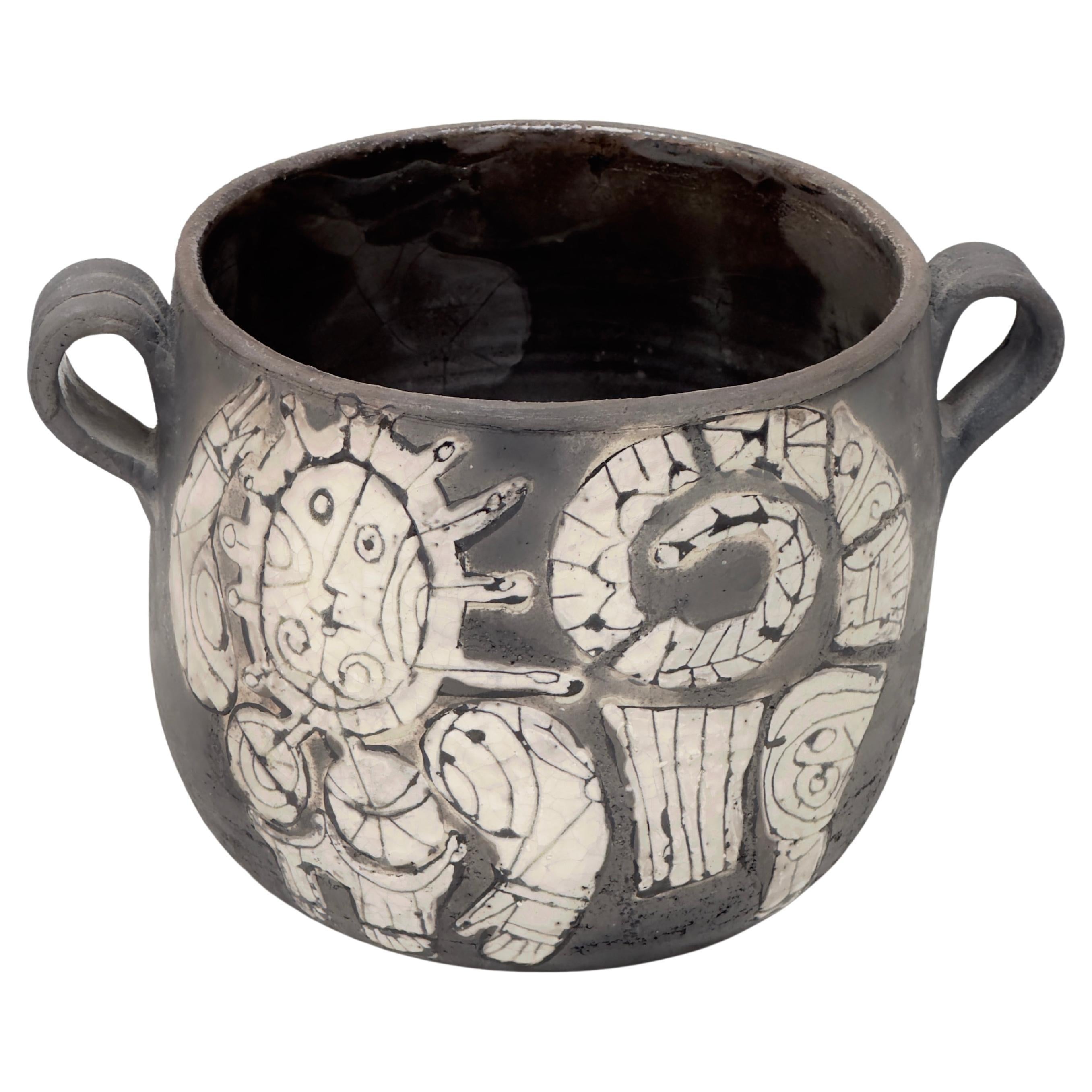 Unique Raku Decor on Pignate, Roger Capron, Vallauris 1997 For Sale
