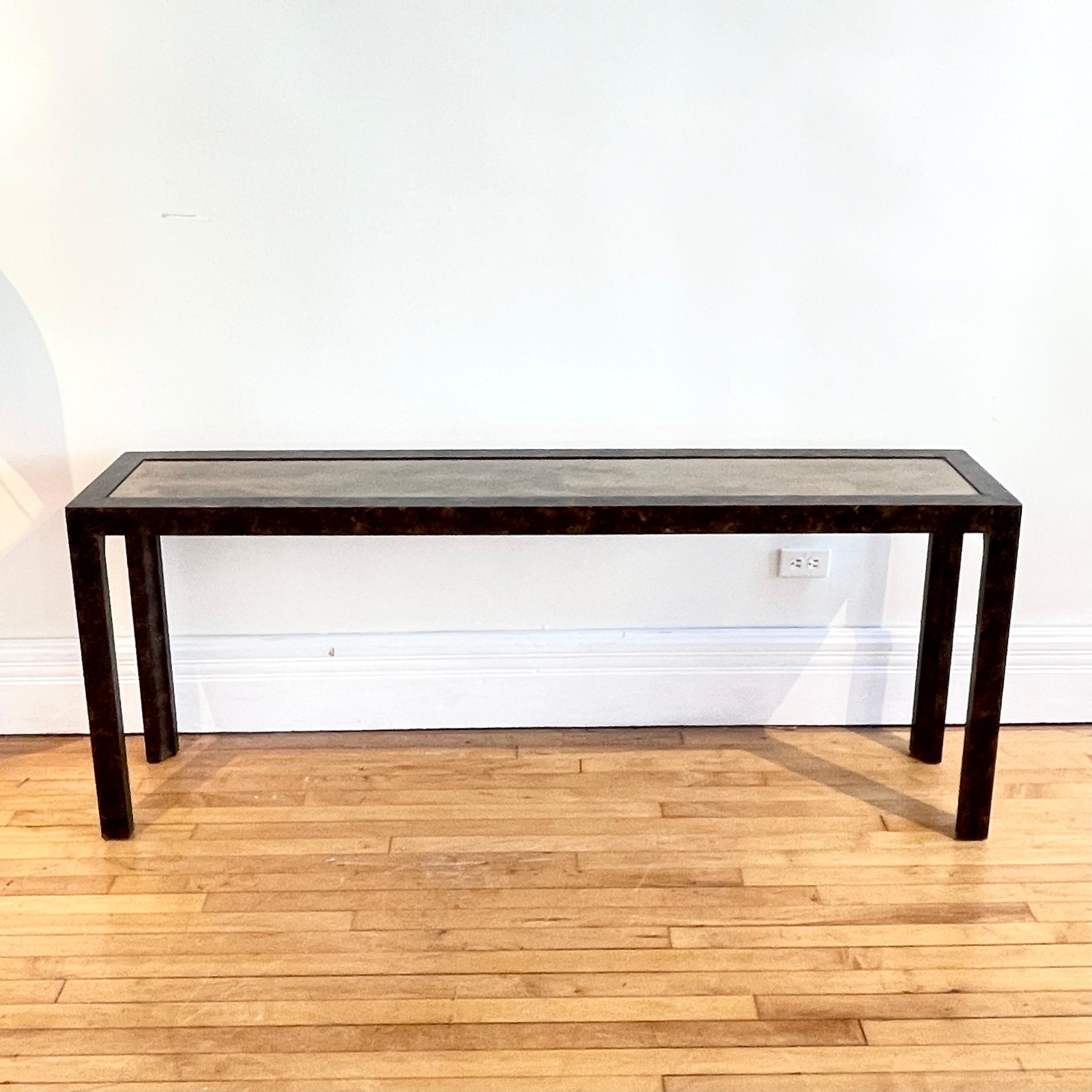 Mid-Century Modern Unique & Rare John Widdicomb Tortoise & Brass Parson Style Console Sofa Table