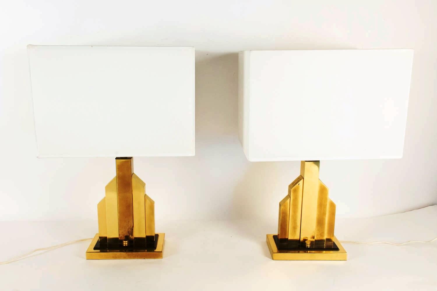 Italian Unique Rare Pair of Table Lamps by Romeo Rega, Brass and Bakelite, Italy, 1970s