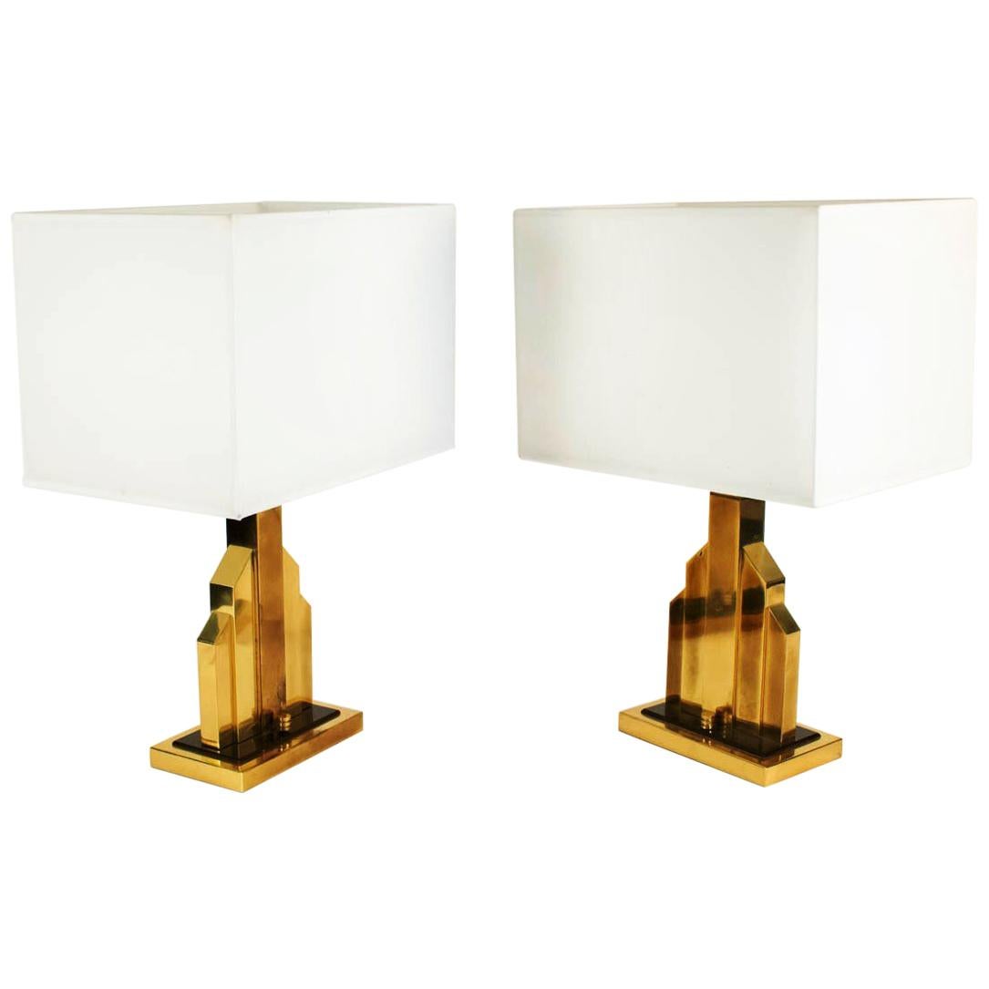 Unique Rare Pair of Table Lamps by Romeo Rega, Brass and Bakelite, Italy, 1970s