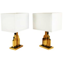 Unique Rare Pair of Table Lamps by Romeo Rega, Brass and Bakelite, Italy, 1970s