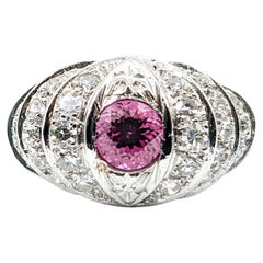 Unique Raspberry Tourmaline & Diamond Cocktail Ring in White Gold