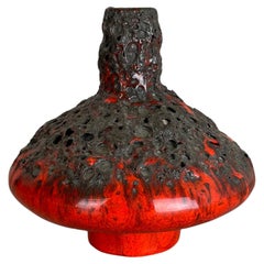 Vintage Unique Red Black Ceramic Pottery "UFO" Vase Object by Otto Keramik Germany, 1970
