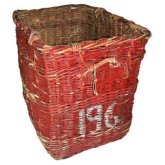 Antique Unique Red Colour Circa 1900 Leather Mill Wicker Basket  Large Log Fire Basket
