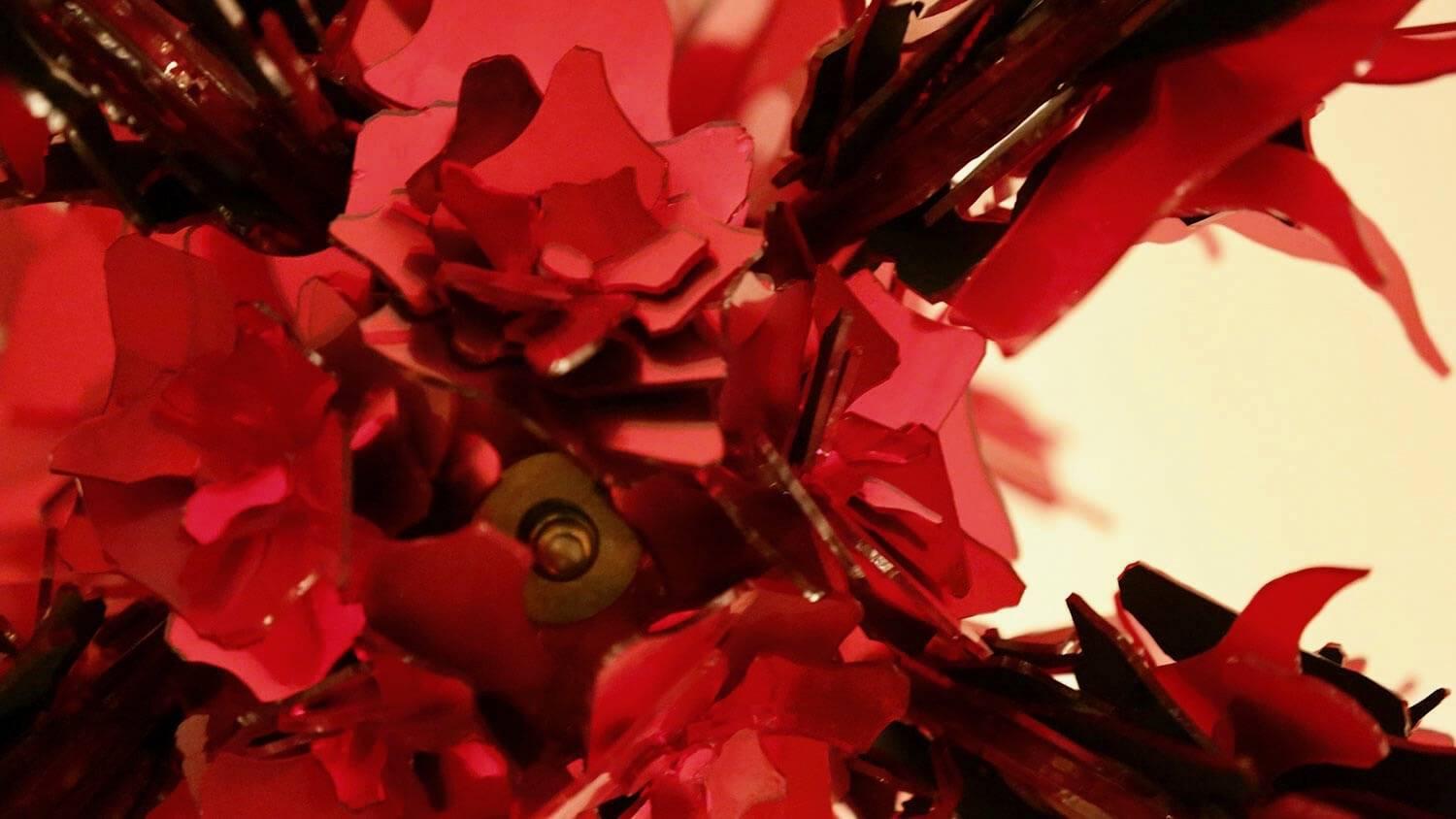 Spanish Unique Red Crystal Flower Ceiling Lamp For Sale