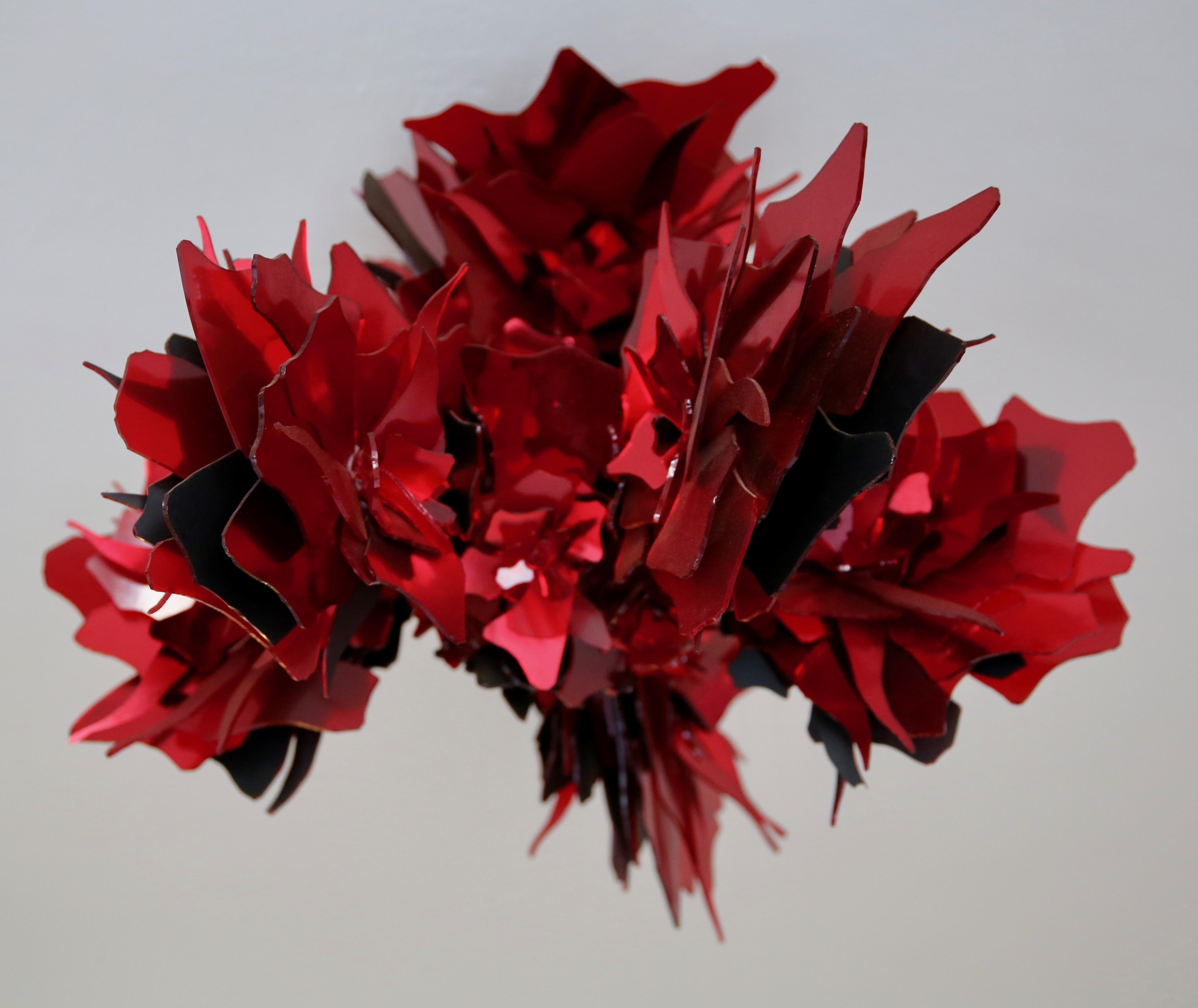 20th Century Unique Red Crystal Flower Ceiling Lamp For Sale