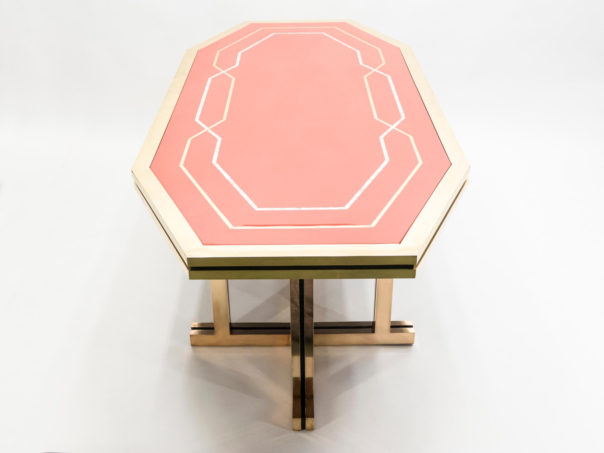 Unique Red Lacquer and Brass Maison Jansen Dining Table, 1970s 10