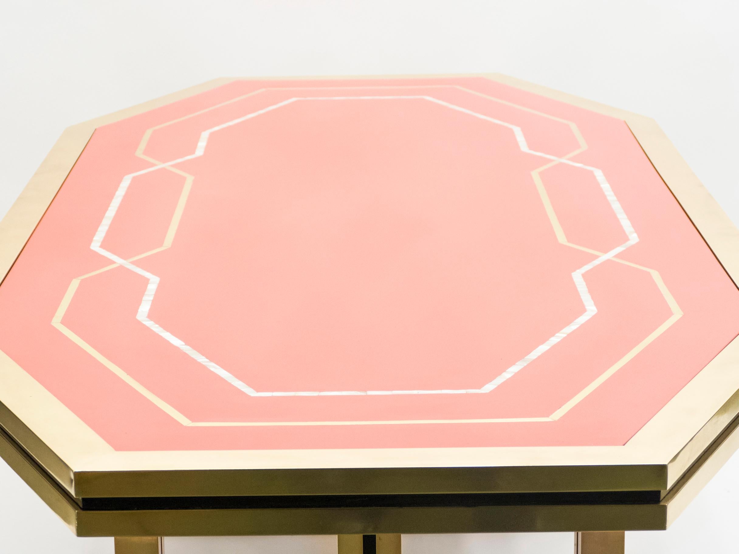 Unique Red Lacquer and Brass Maison Jansen Dining Table or Desk, 1970s For Sale 3