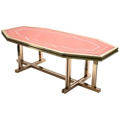 Unique Red Lacquer and Brass Maison Jansen Dining Table or Desk, 1970s