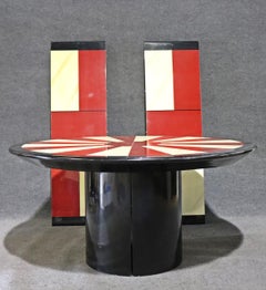 Unique Red White and Black 60 inch Round Dining Table with 2 Leaves