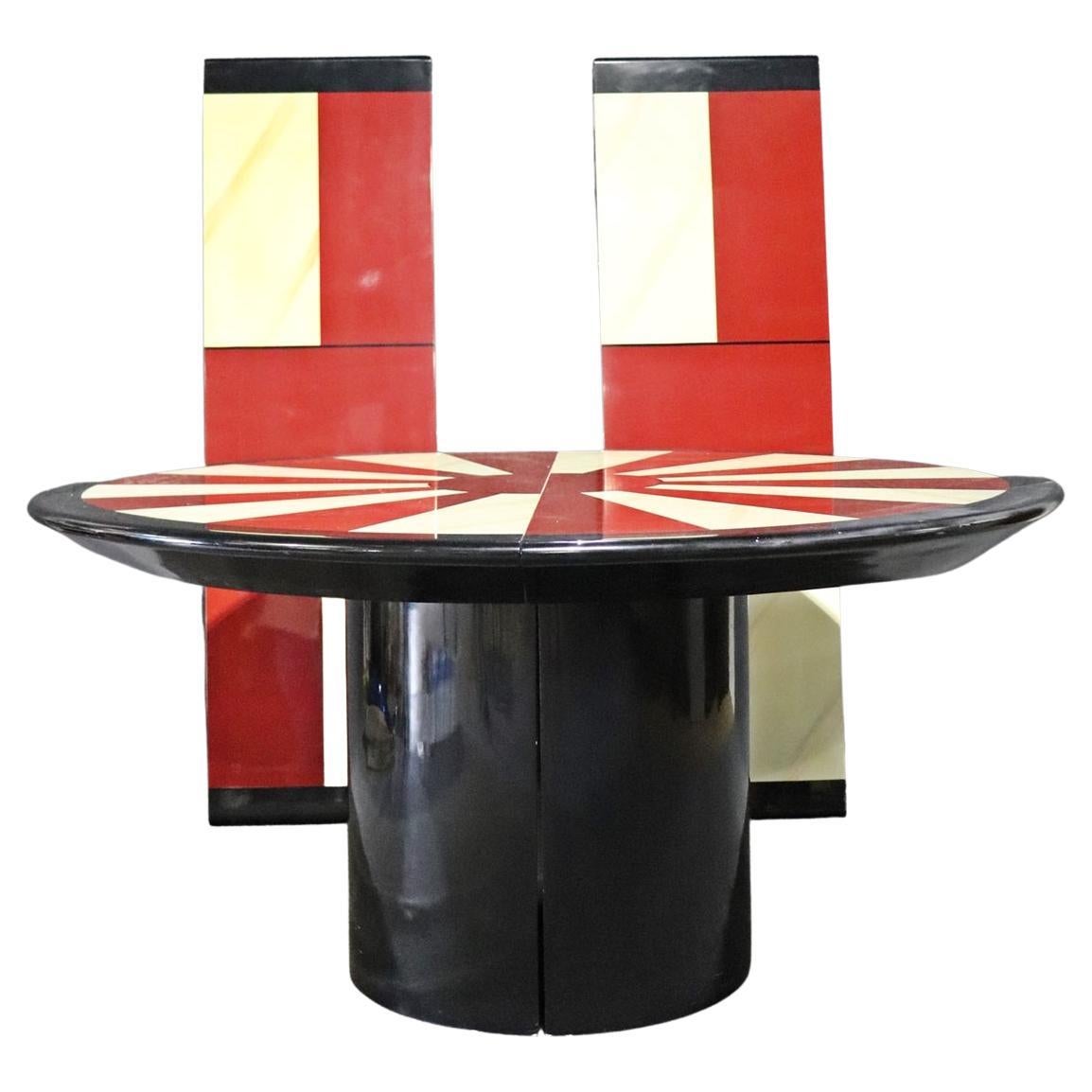 Unique Red White and Black 60 inch Round Dining Table with 2 Leaves 
