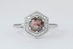 Unique Reddish Diamond with Hexagon Halo 14K White Gold Engagement Ring