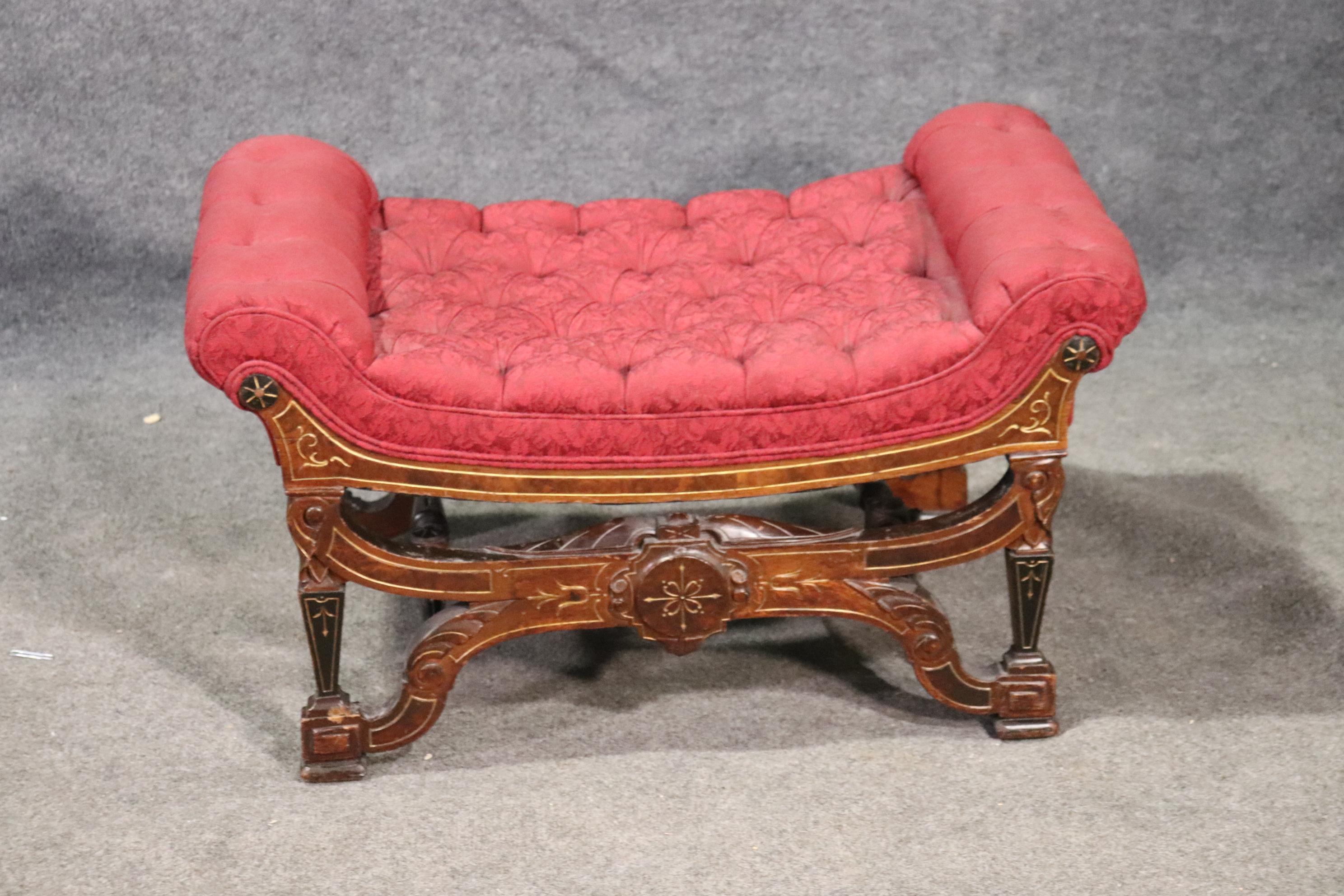 American Unique Rennaisance Revival Carved Walnut Bench Stool Attributed Pottier & Stymus