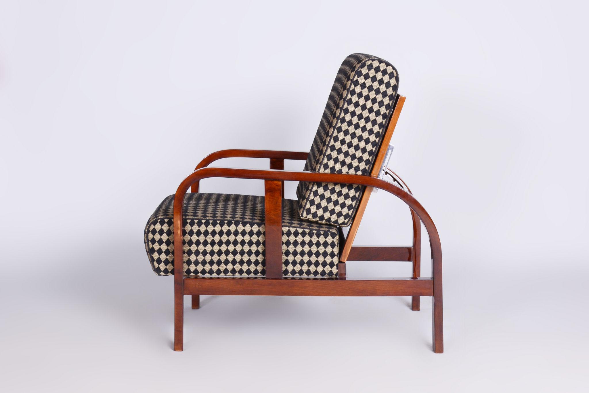 Unique Restored ArtDeco Walnut Reading Reclining Chair, High Gloss, 1920s 2
