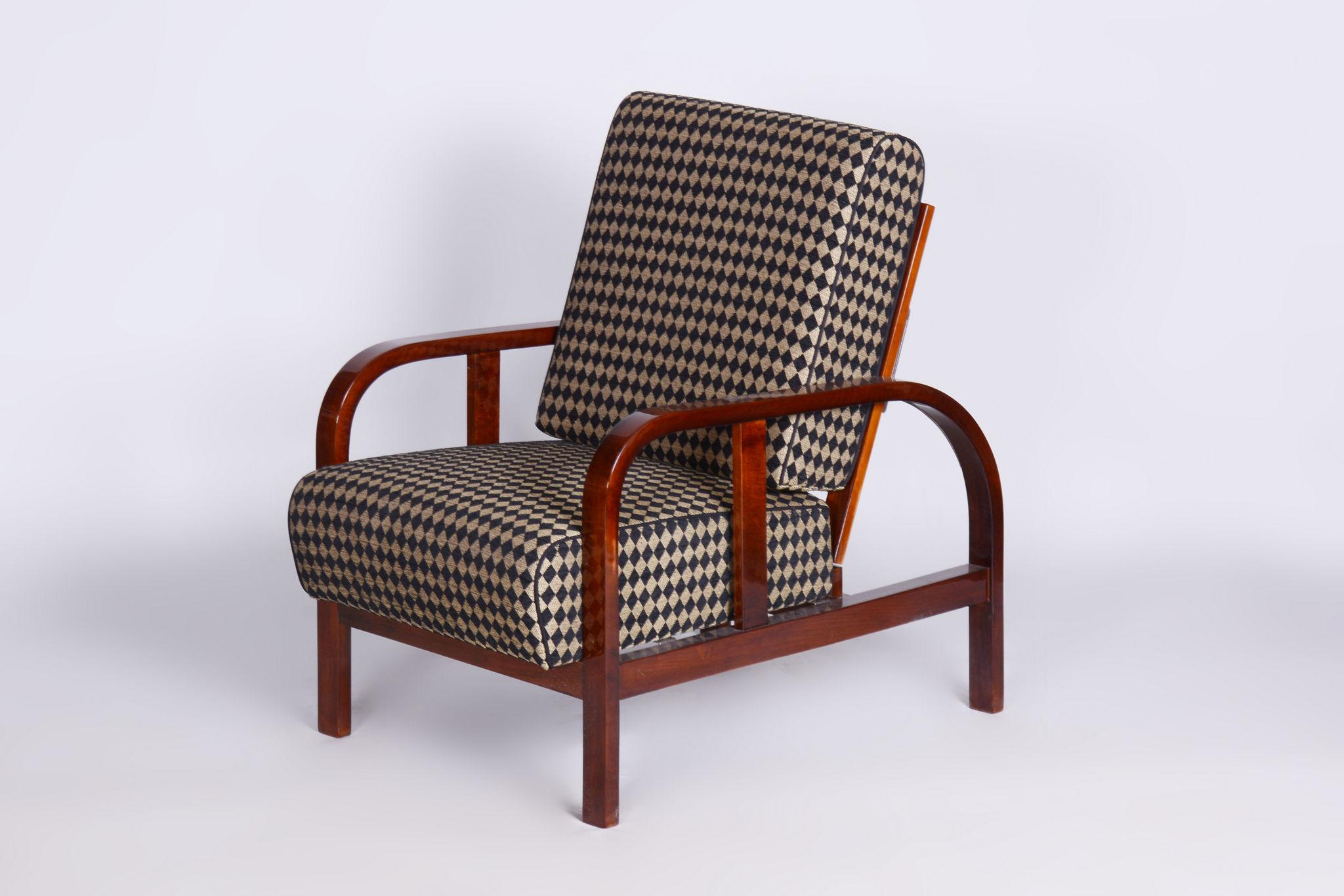 Unique Restored ArtDeco Walnut Reading Reclining Chair, High Gloss, 1920s 3