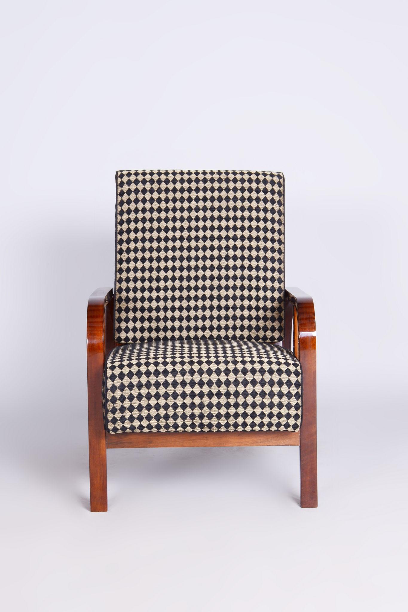 Art Deco Unique Restored ArtDeco Walnut Reading Reclining Chair, High Gloss, 1920s