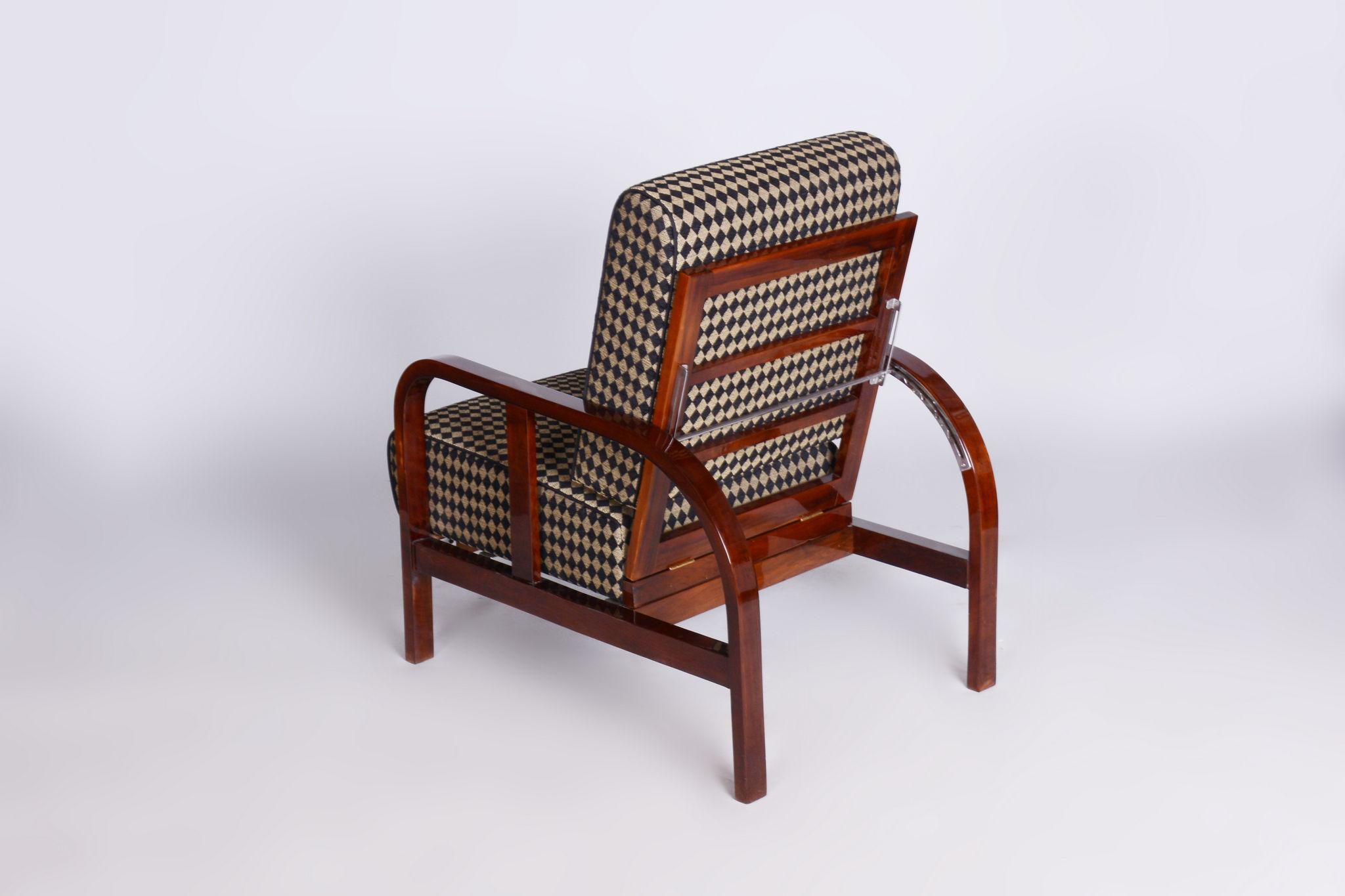 Wood Unique Restored ArtDeco Walnut Reading Reclining Chair, High Gloss, 1920s
