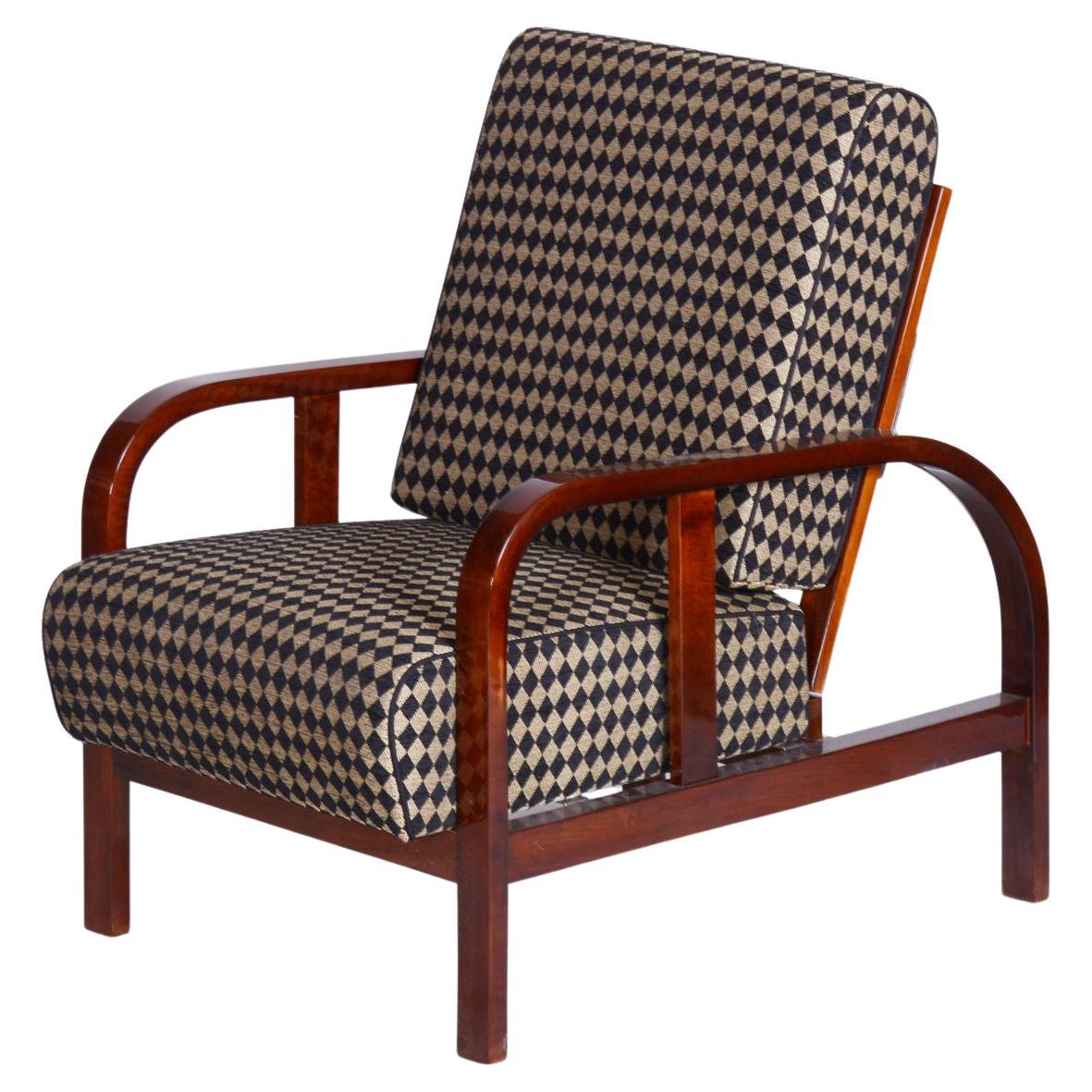 Unique Restored ArtDeco Walnut Reading Reclining Chair, High Gloss, 1920s