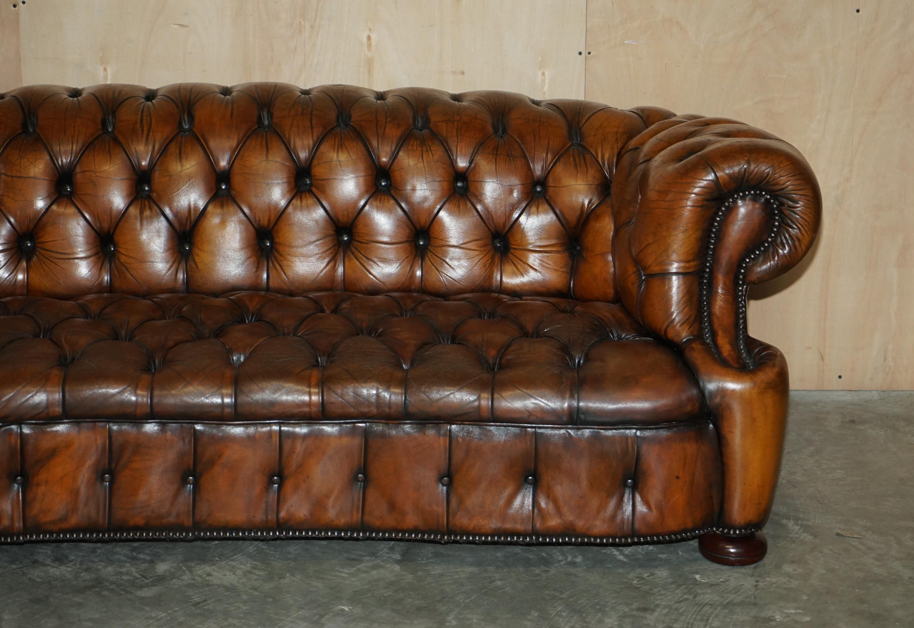 Hand-Crafted Unique Restored Curved Vintage Chesterfield Tufted Cigar Brown Leather Sofa