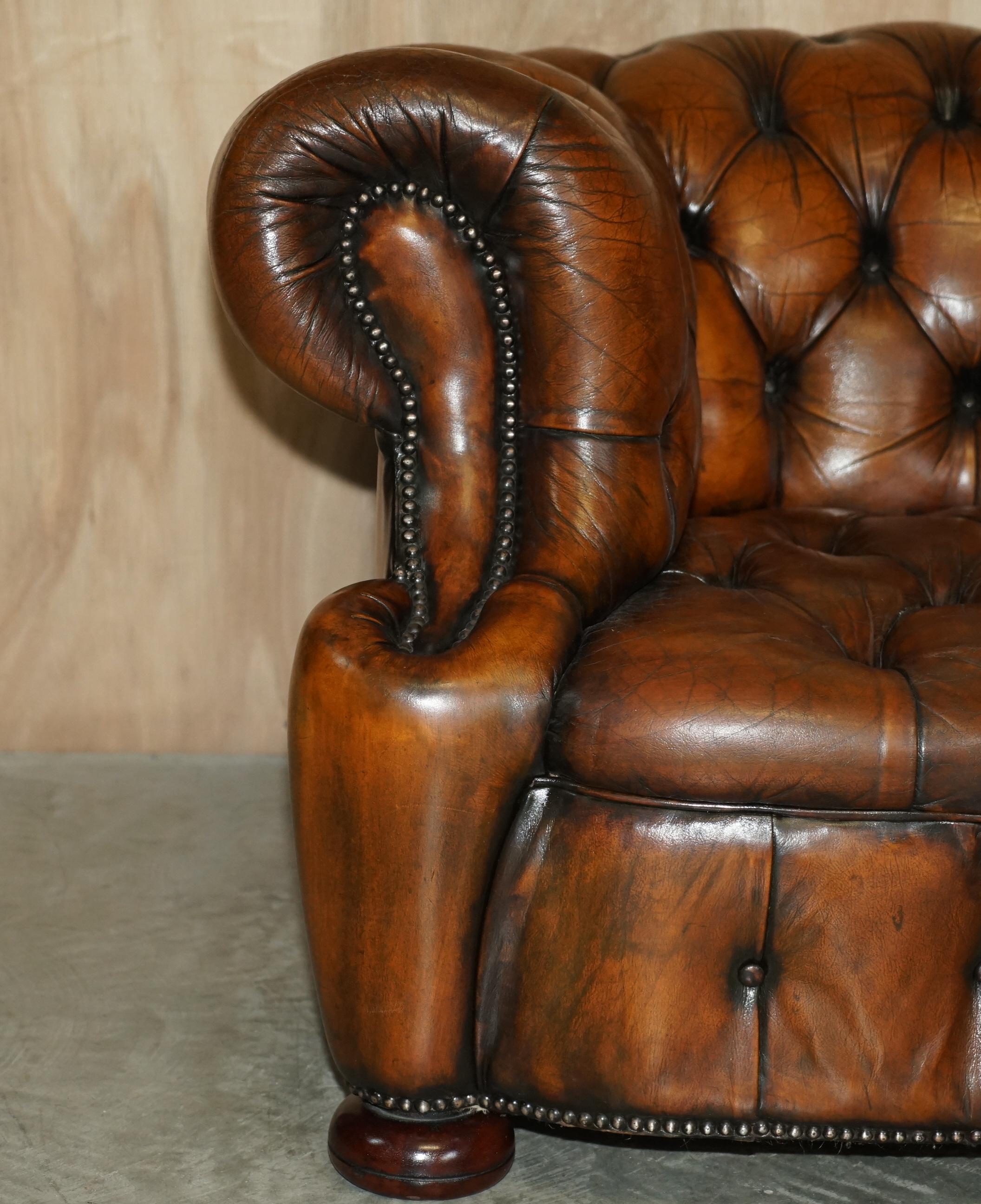 20th Century Unique Restored Curved Vintage Chesterfield Tufted Cigar Brown Leather Sofa