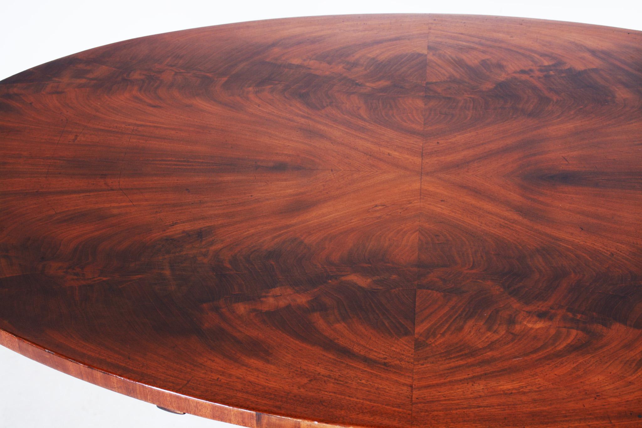 19th Century Unique Restored German Biedermeier Mahogany Folding Oval Dining Table, 1840s