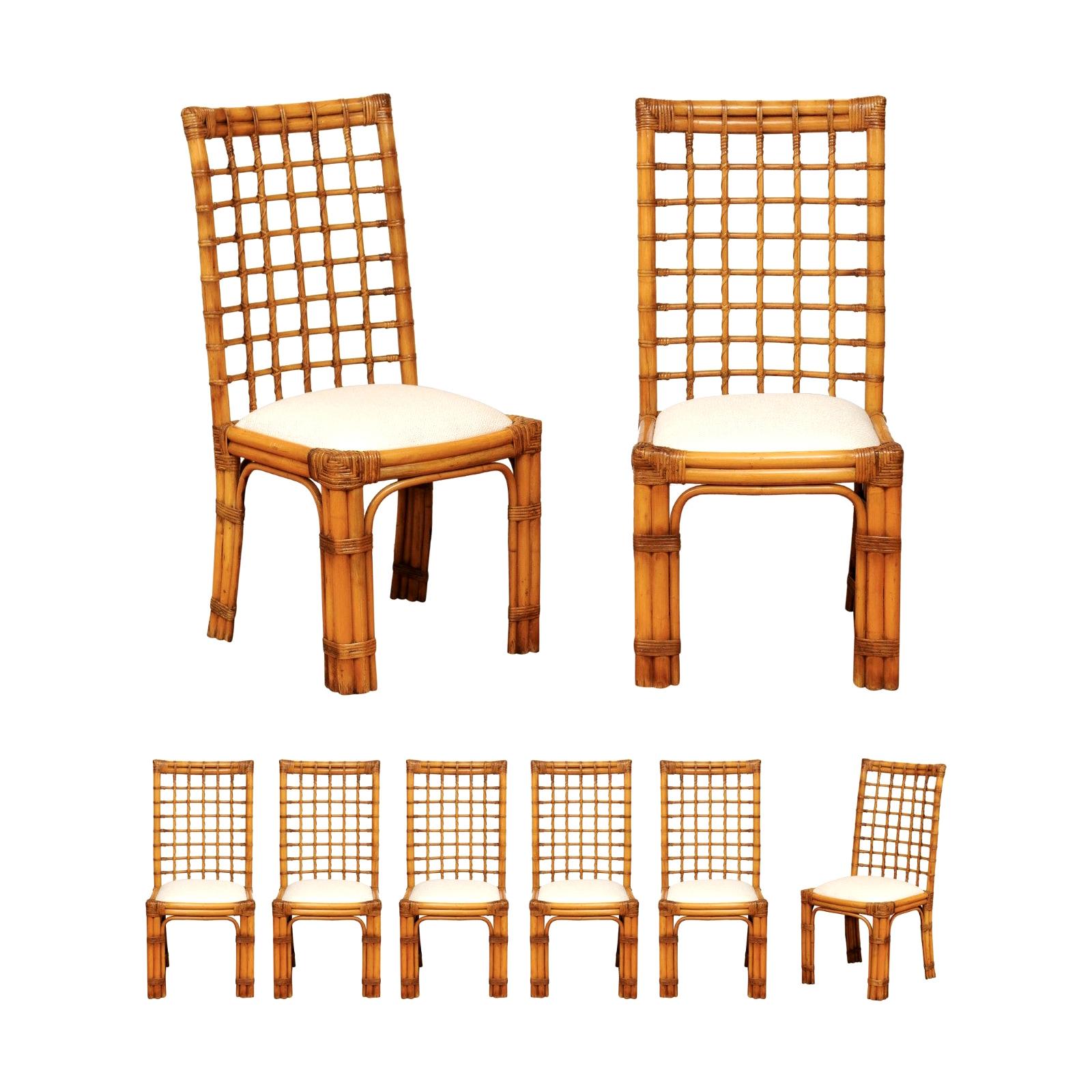 Ensemble unique restauré de 8 chaises de salle à manger de la série carrée par Henry Olko:: vers 1979