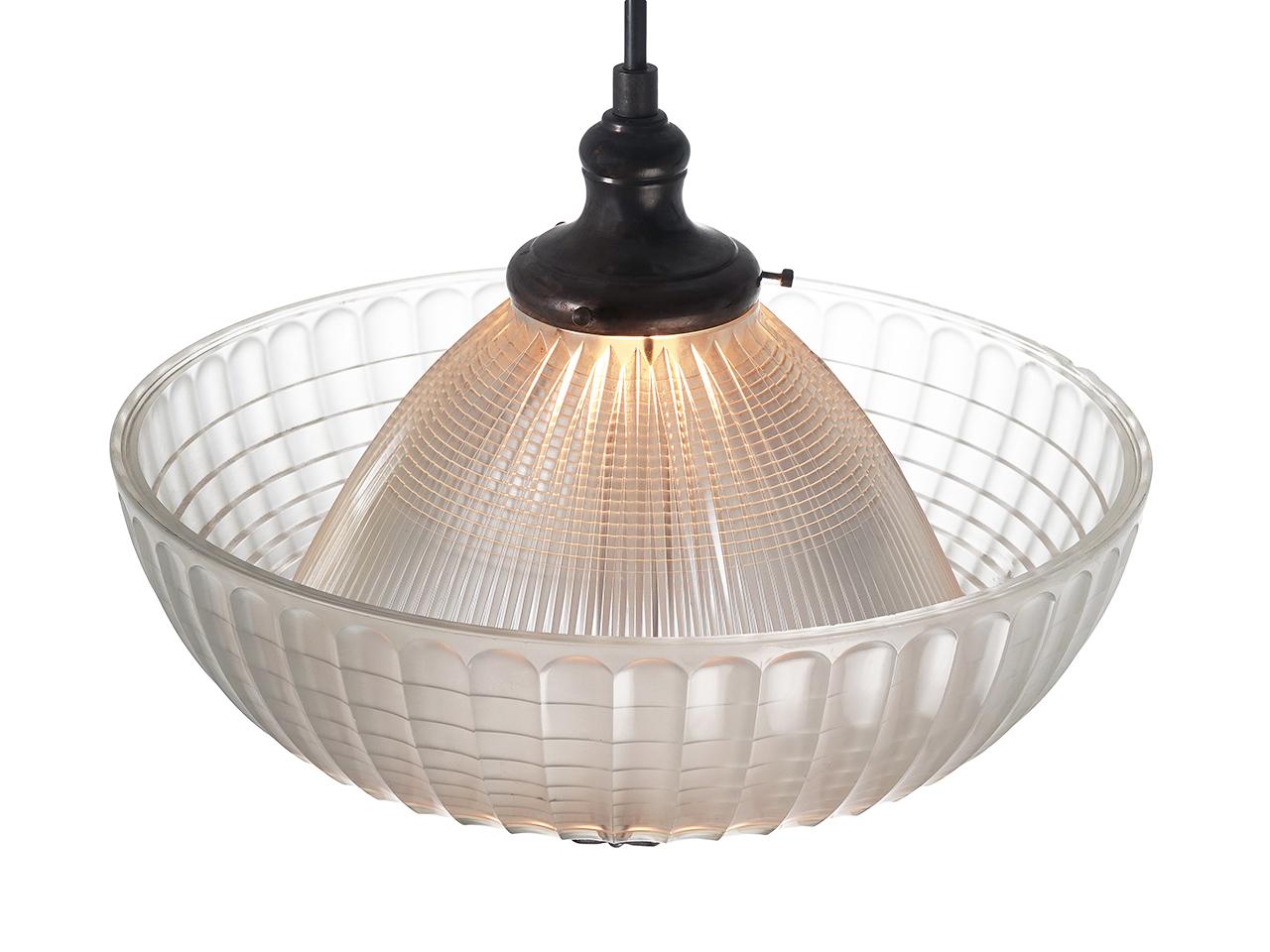 We love Holophane lamps because of the wonderful light they project. The glass is all prismatic and designed to get the most out of a bulb. They are impressive and have a dramatic look. Try different bulbs and produce a different look. This is a