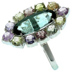 Gemjunky Unique Ring of Blue Tourmaline with Multi-Color Sapphires