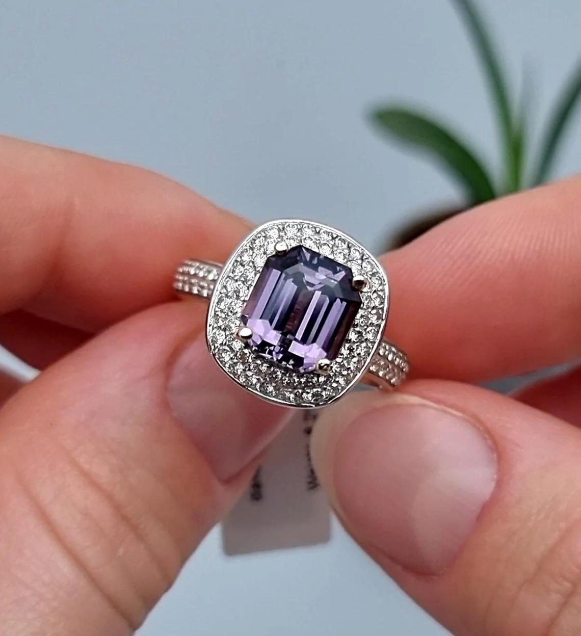 Bague unique avec diamants naturels de 3,77 carats et spinelle,  Or rose 14 carats, 9 États-Unis en vente 3